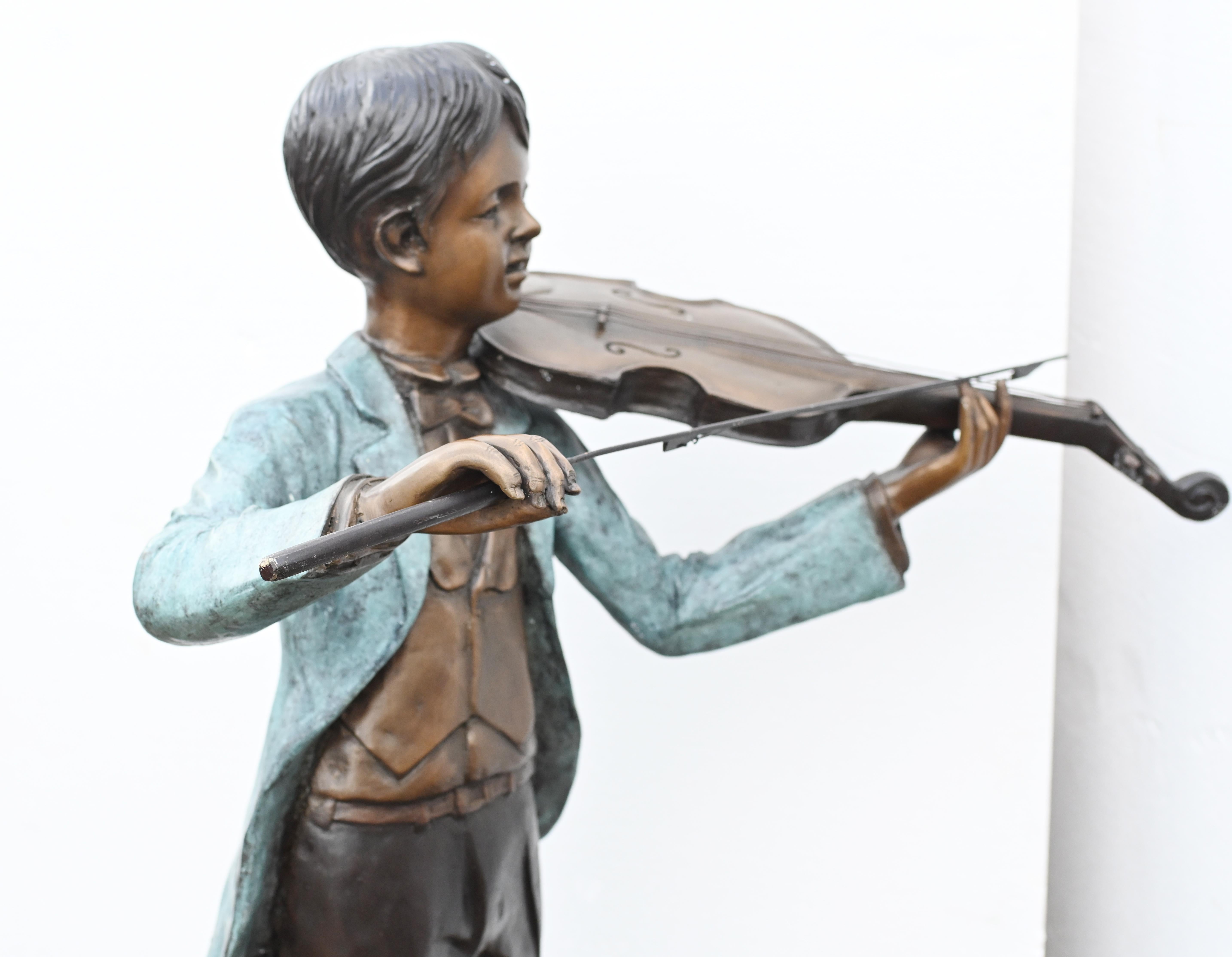 Bronze Boy Violin Player Amadeus Mozart Statue For Sale 8