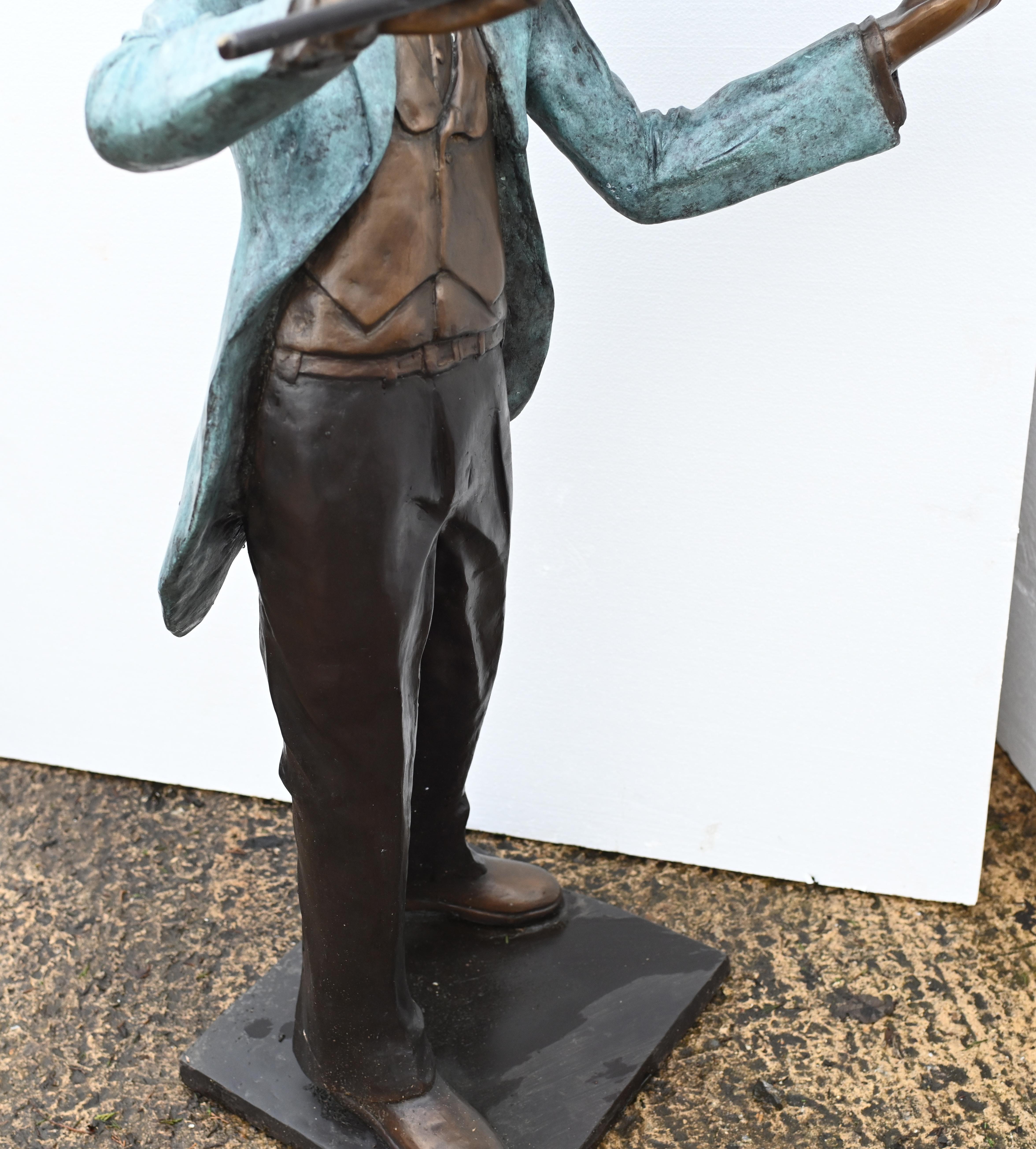 Bronze Boy Violin Player Amadeus Mozart Statue For Sale 9