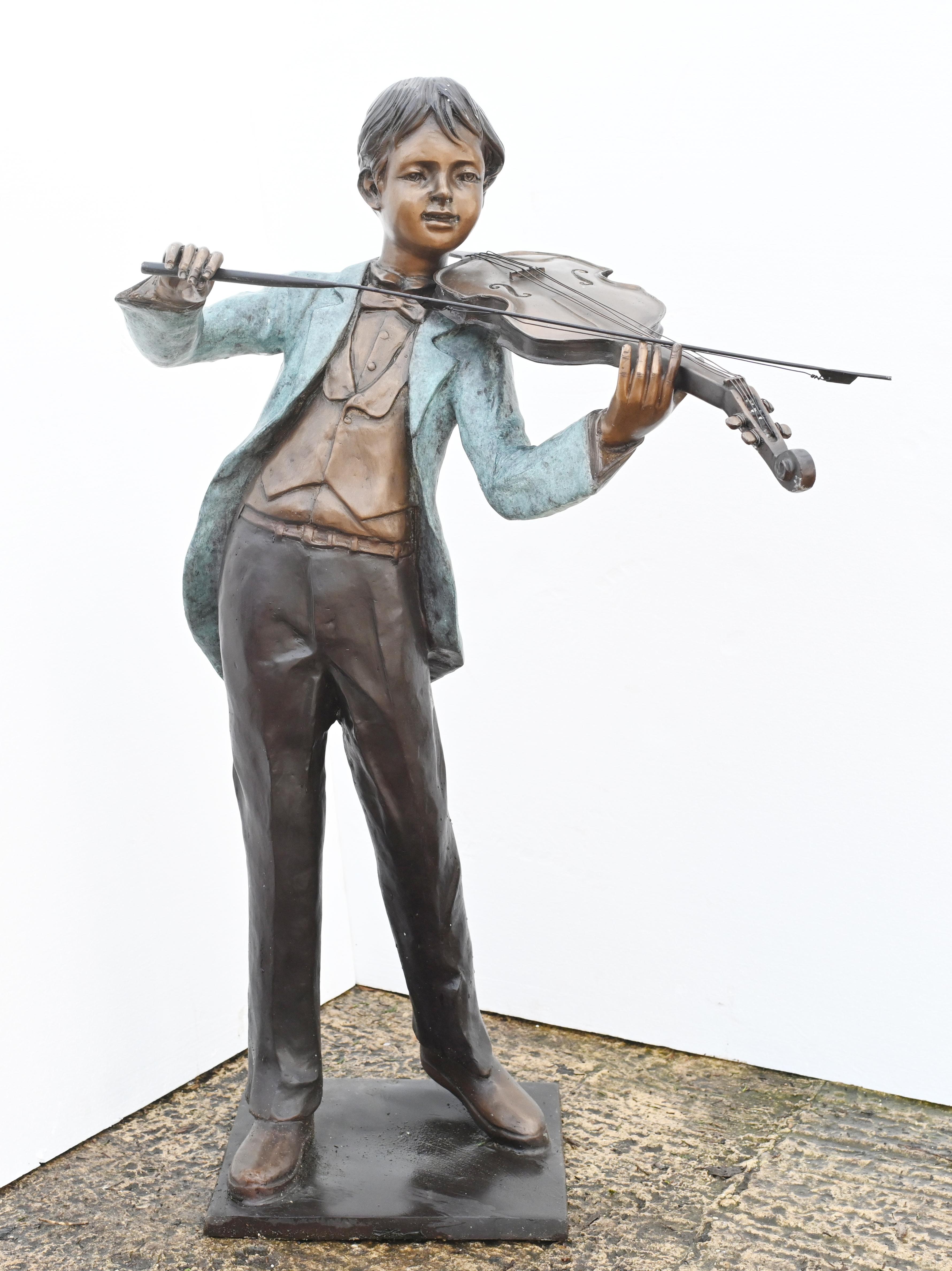 Wonderful statue of a bronze boy playing the violin
Believed to be modelled on Amadeus Mozart
Great patina and good size at four feet tall - 121 CM
Great for the garden and will not rust
Offered in great shape ready for home use right away
We ship