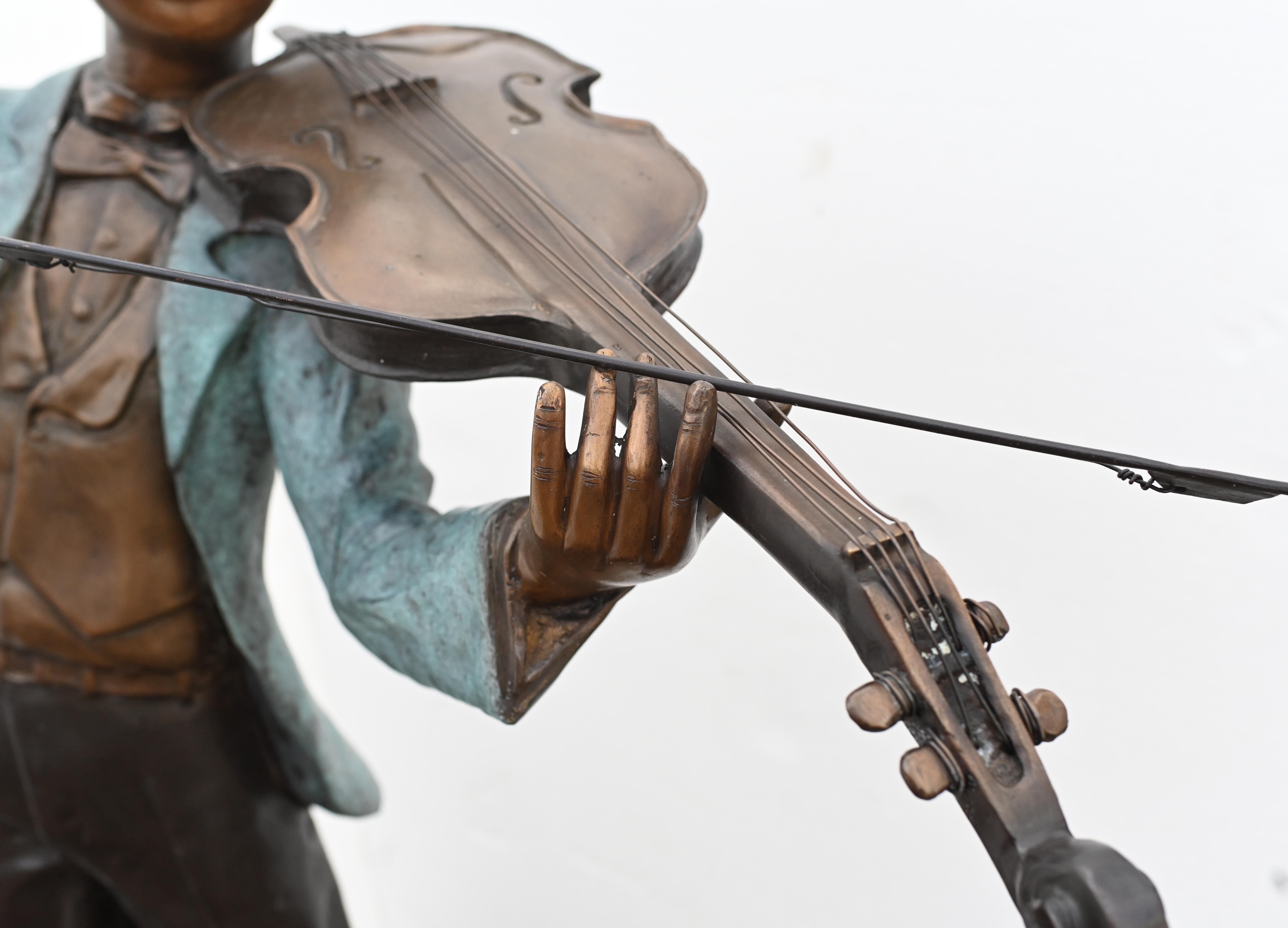 Bronze Boy Violin Player Amadeus Mozart Statue For Sale 1