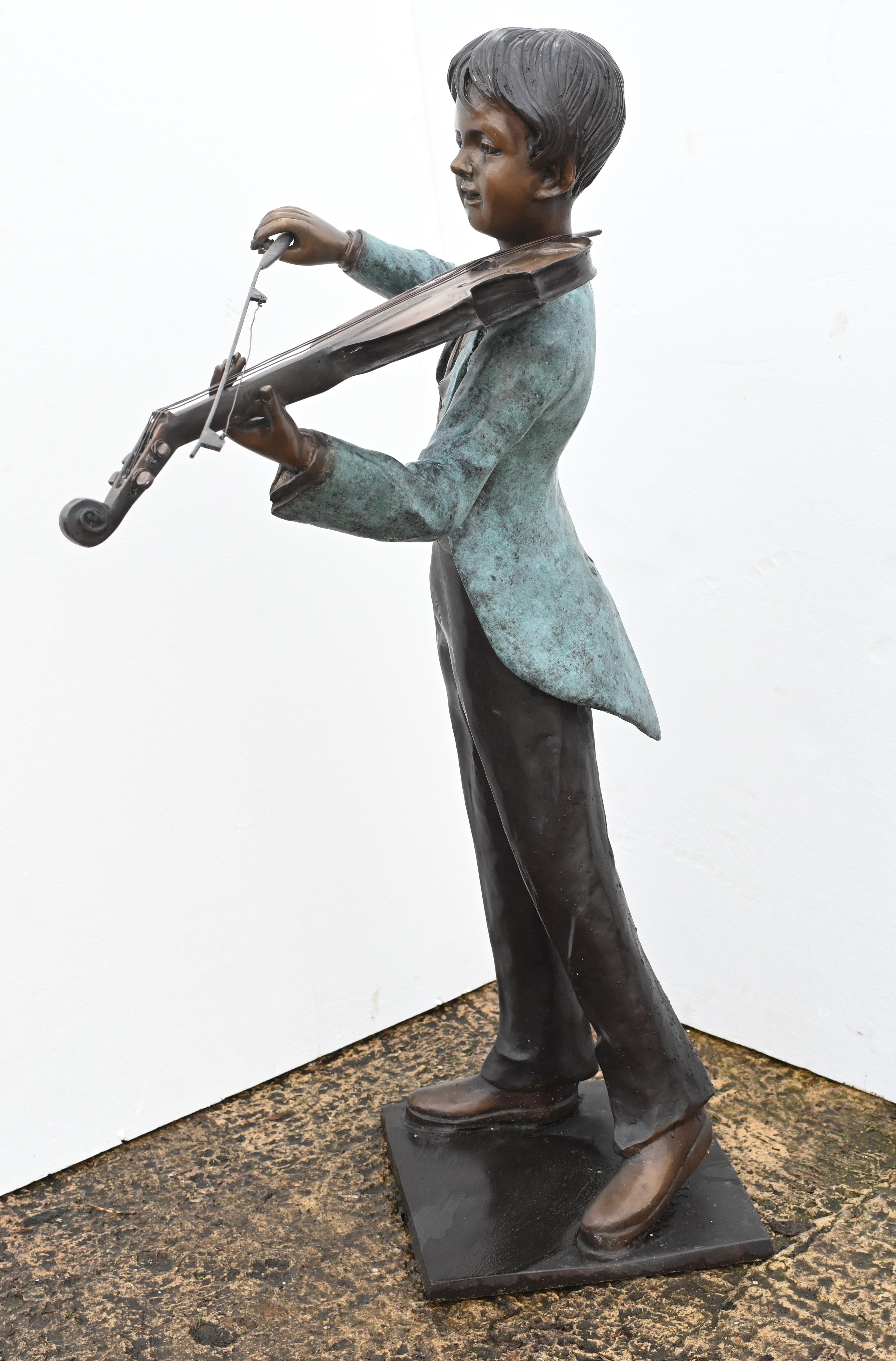 Bronze Boy Violin Player Amadeus Mozart Statue For Sale 2