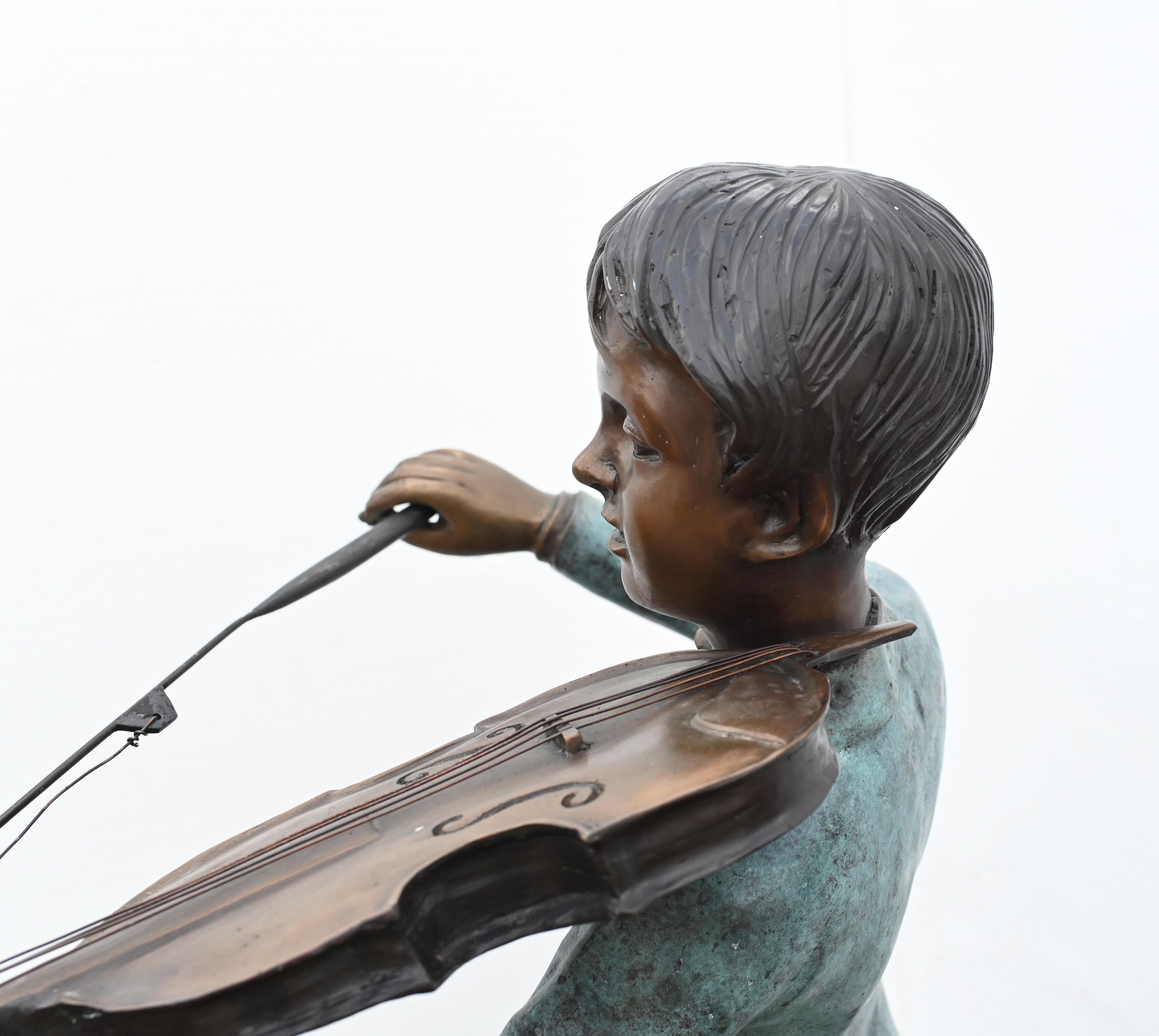Bronze Boy Violin Player Amadeus Mozart Statue For Sale 3