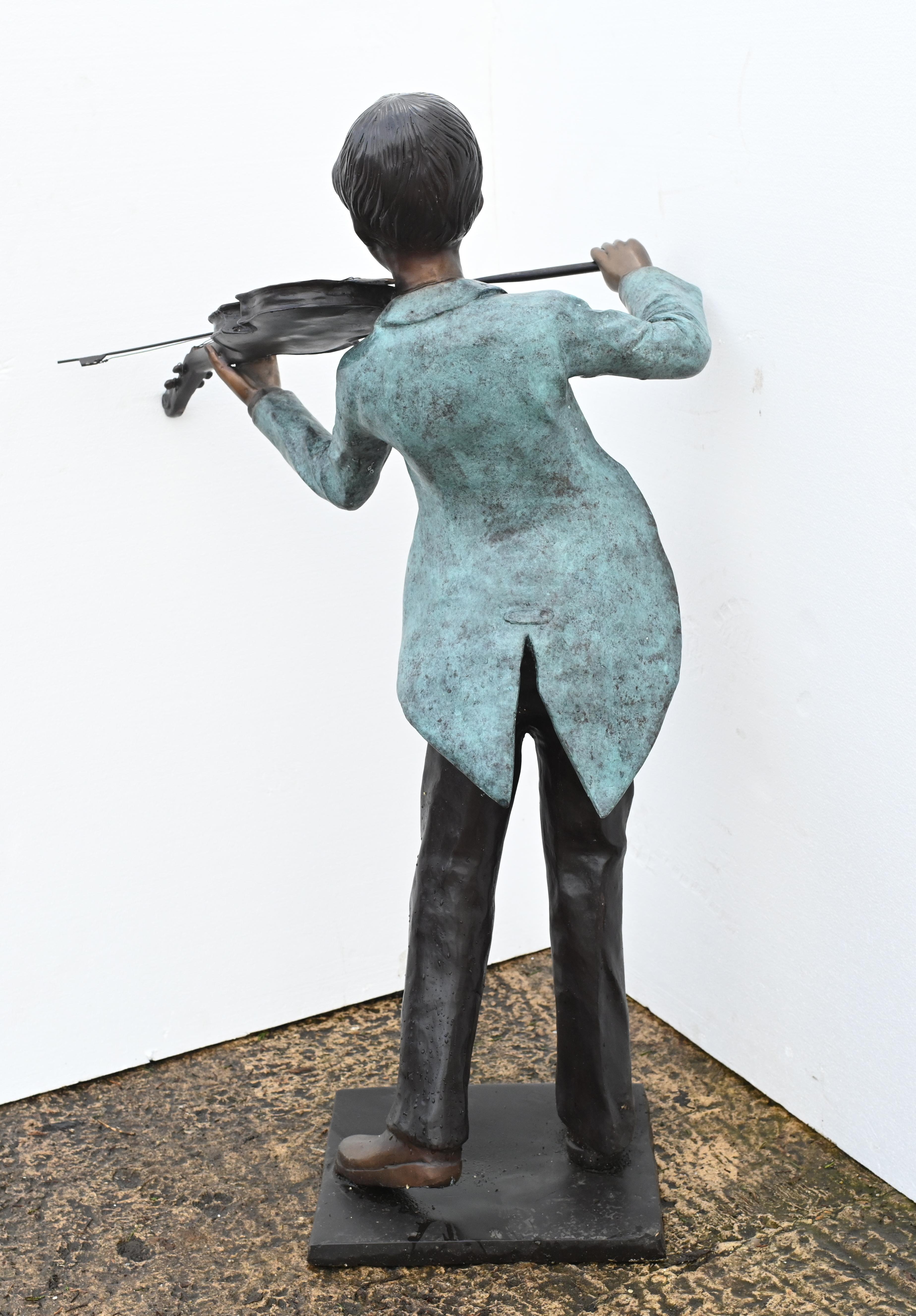Bronze Boy Violin Player Amadeus Mozart Statue For Sale 4