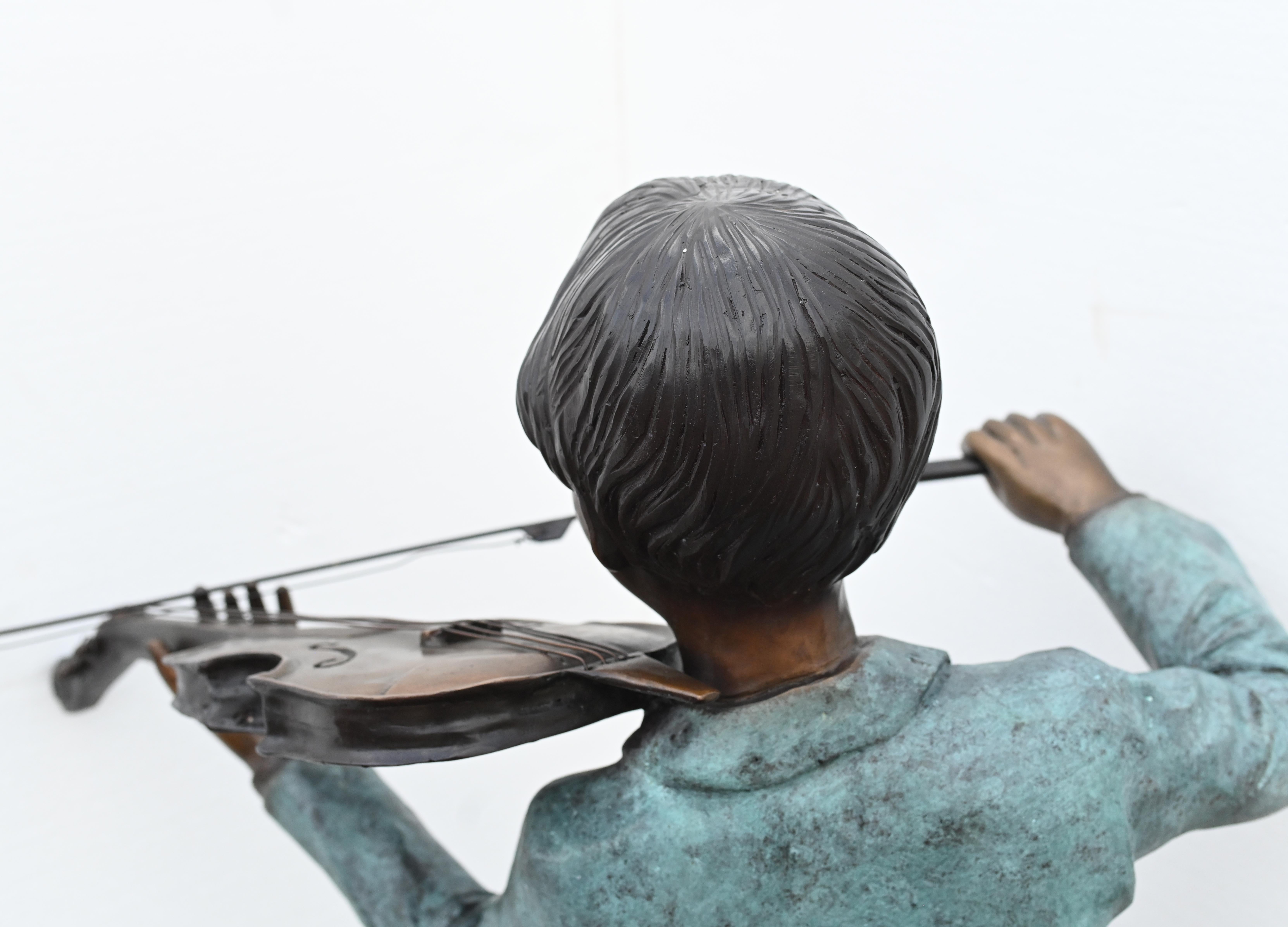 Bronze Boy Violin Player Amadeus Mozart Statue For Sale 5