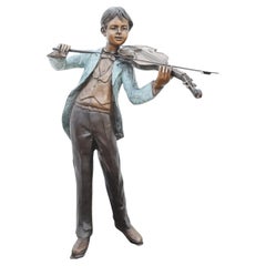 Retro Bronze Boy Violin Player Amadeus Mozart Statue