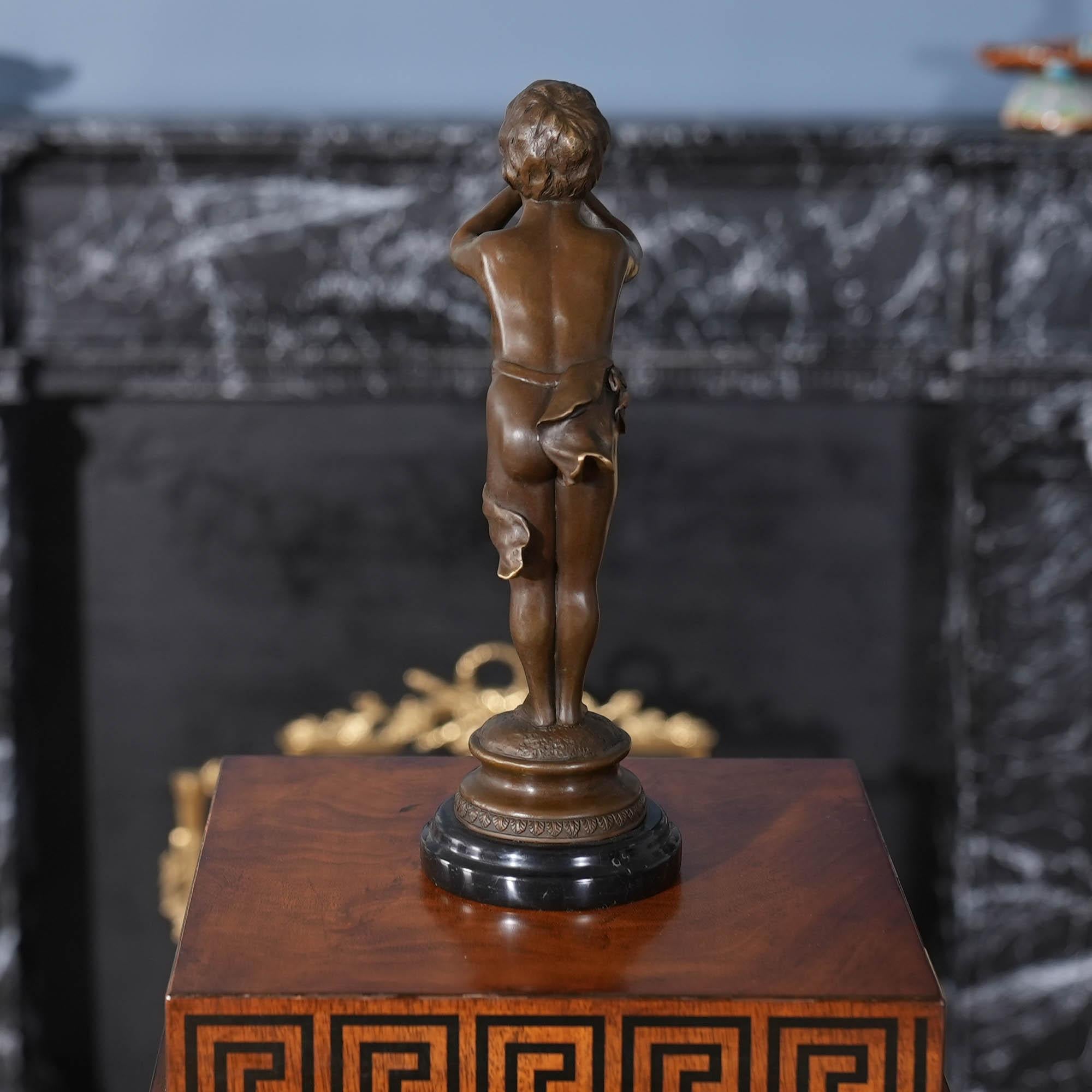 Bronze Boy with Bugle on Marble Base For Sale 4
