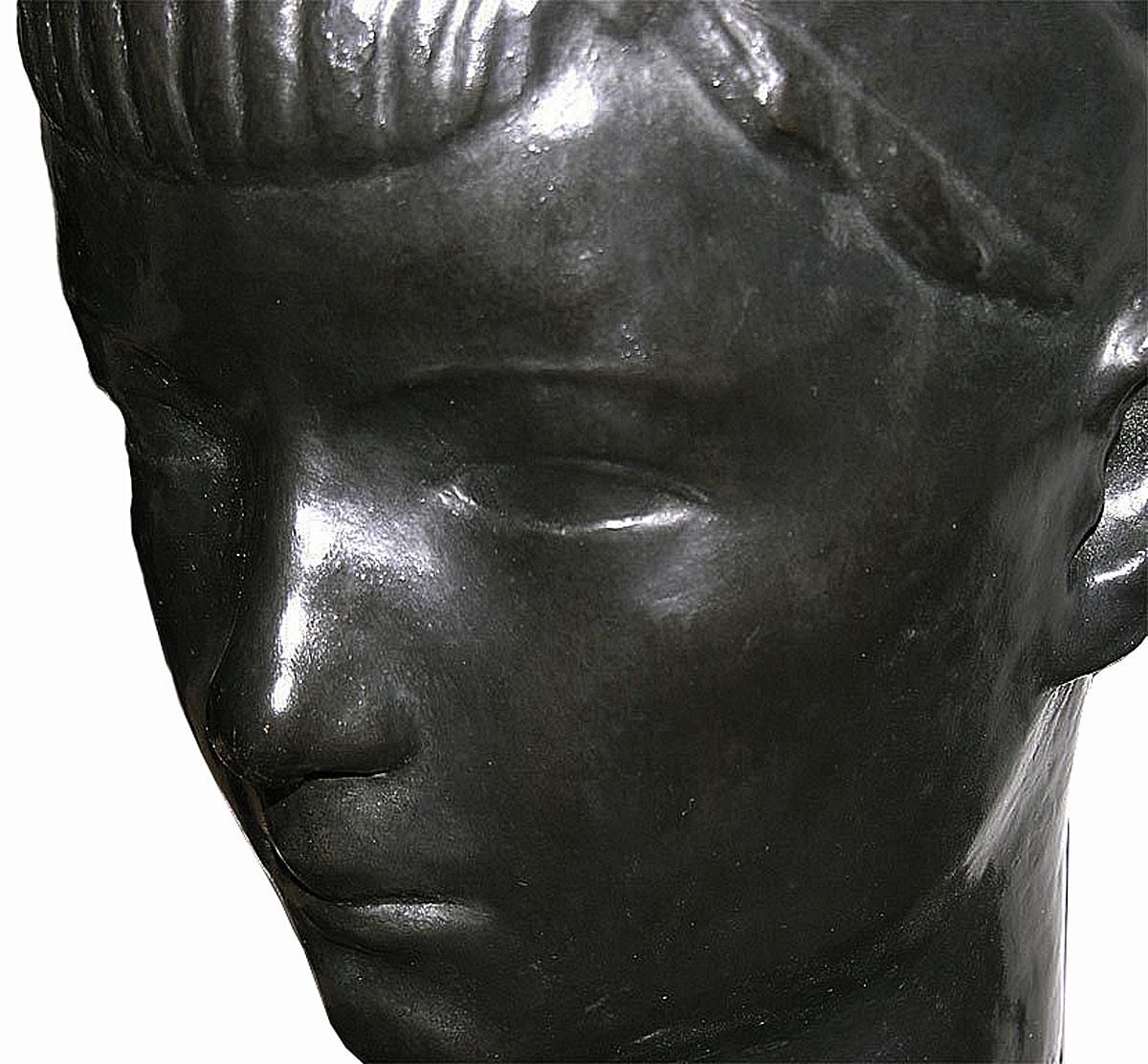French Bronze Boy's Head Sculpture on Pedestal, Mid-20th Century For Sale