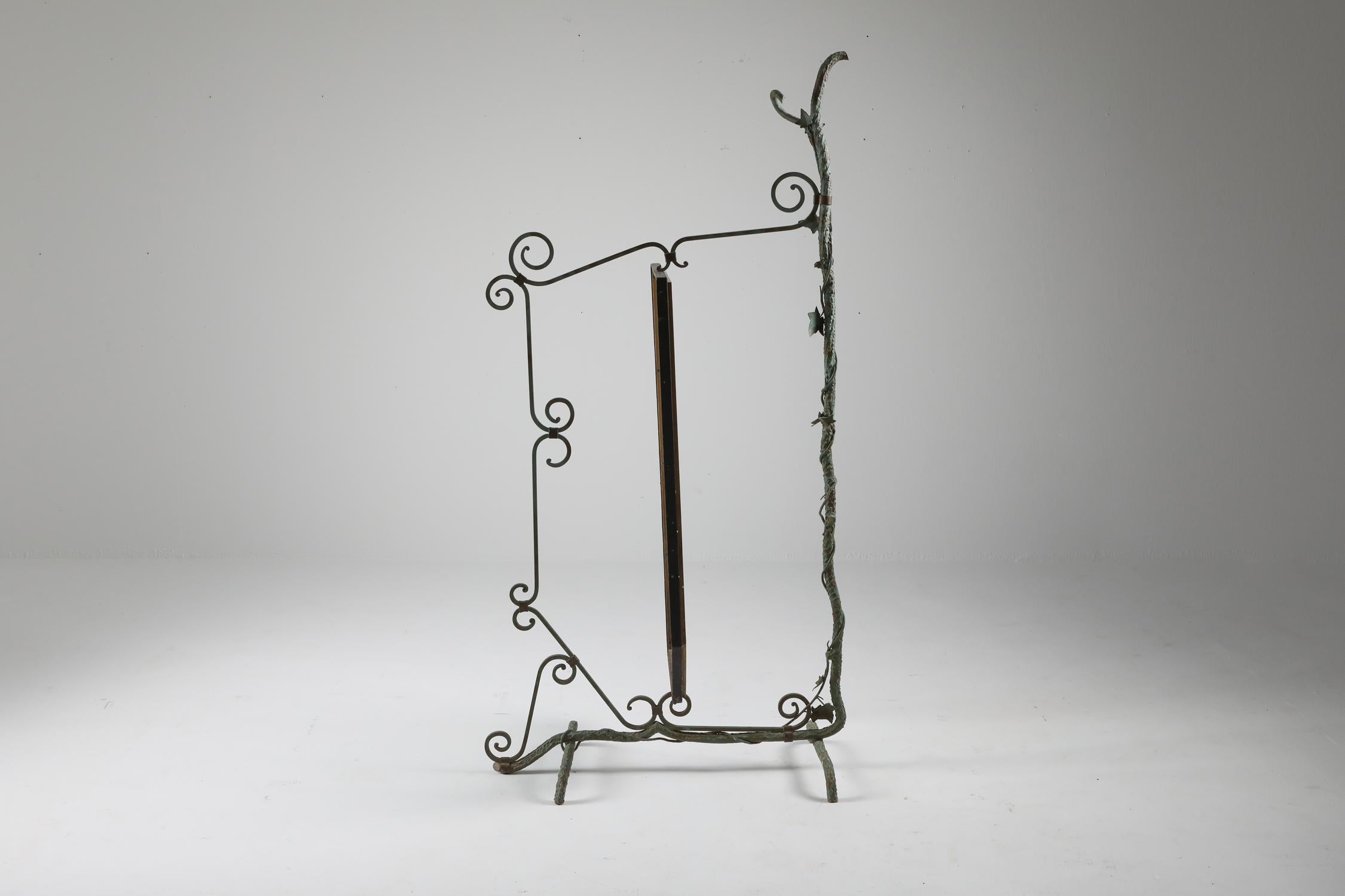 Bronze, Brass and Forged Steel Decorative Floor Mirror In Good Condition In Antwerp, BE