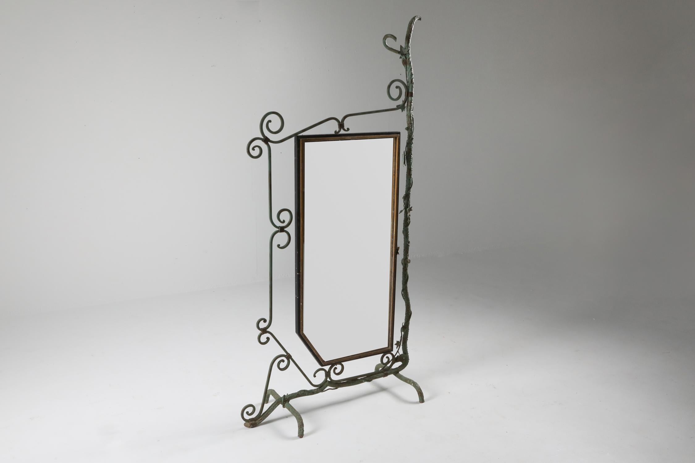 Bronze, Brass and Forged Steel Decorative Floor Mirror 1