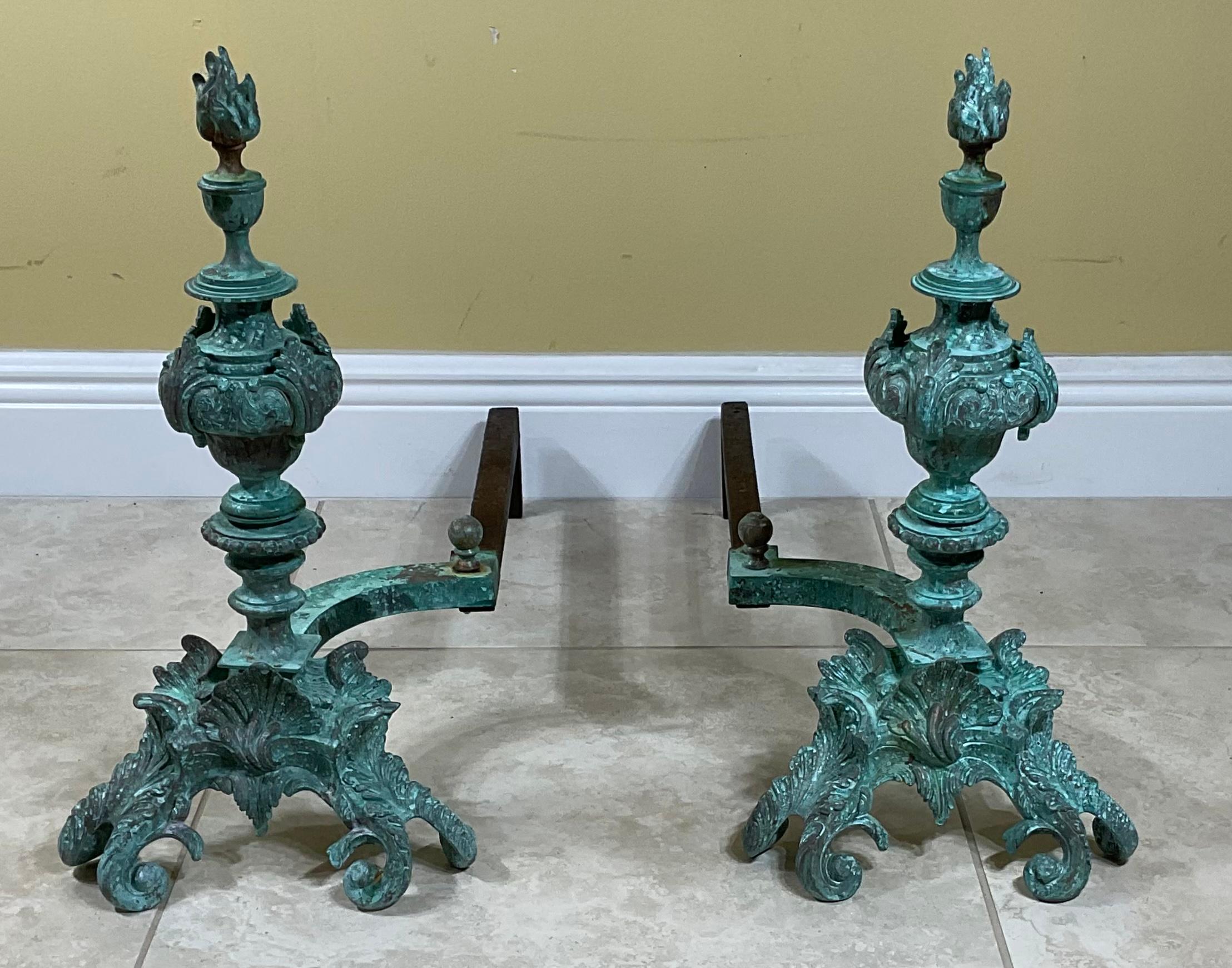 Bronze Brass Iron Rococo Style Fireplace Andirons For Sale 2