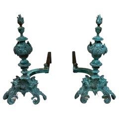 Bronze Brass Iron Rococo Style Fireplace Andirons