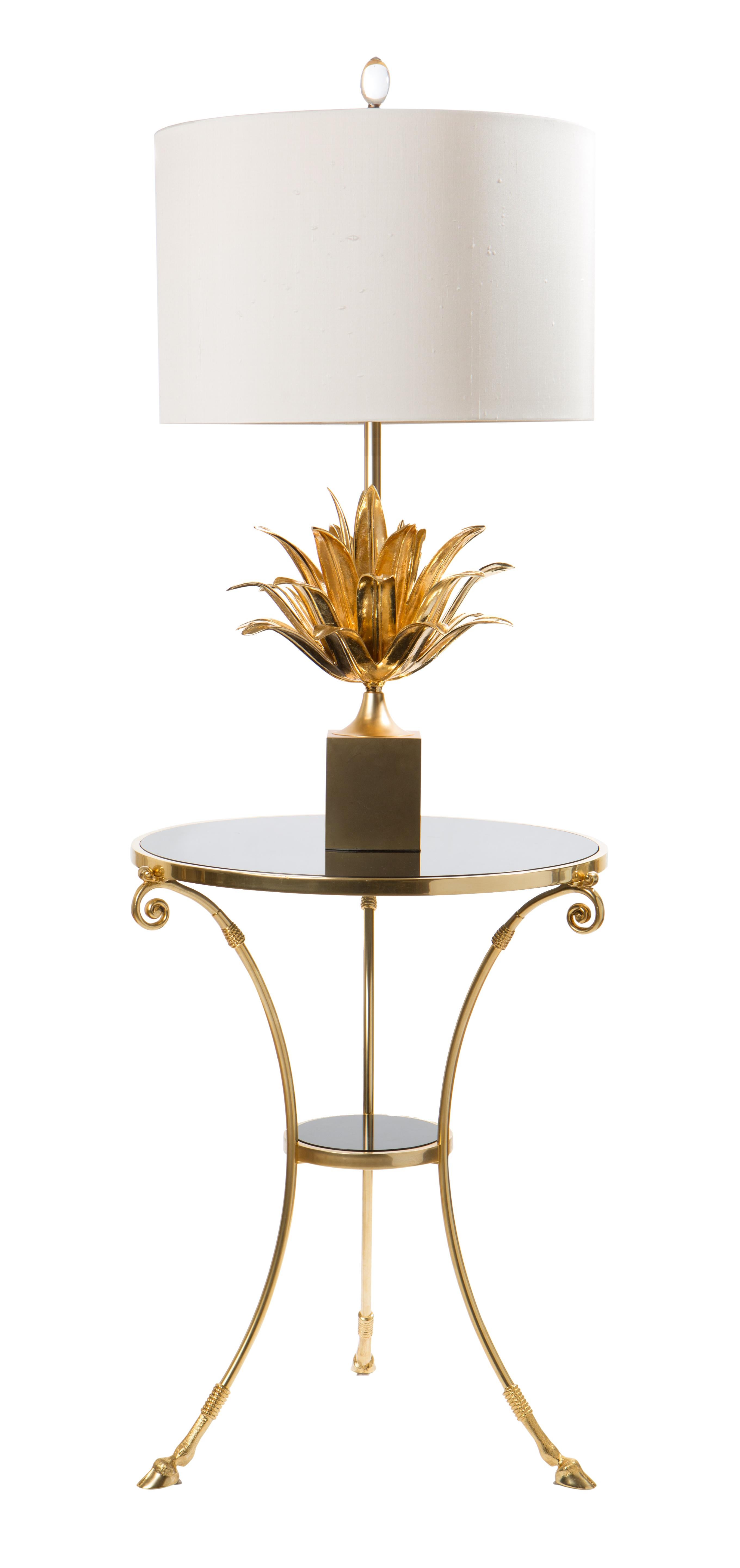 Bronze & Messing Tischlampen mit Ananasblatt in Matt- und Goldglanzlackierung (Hollywood Regency) im Angebot