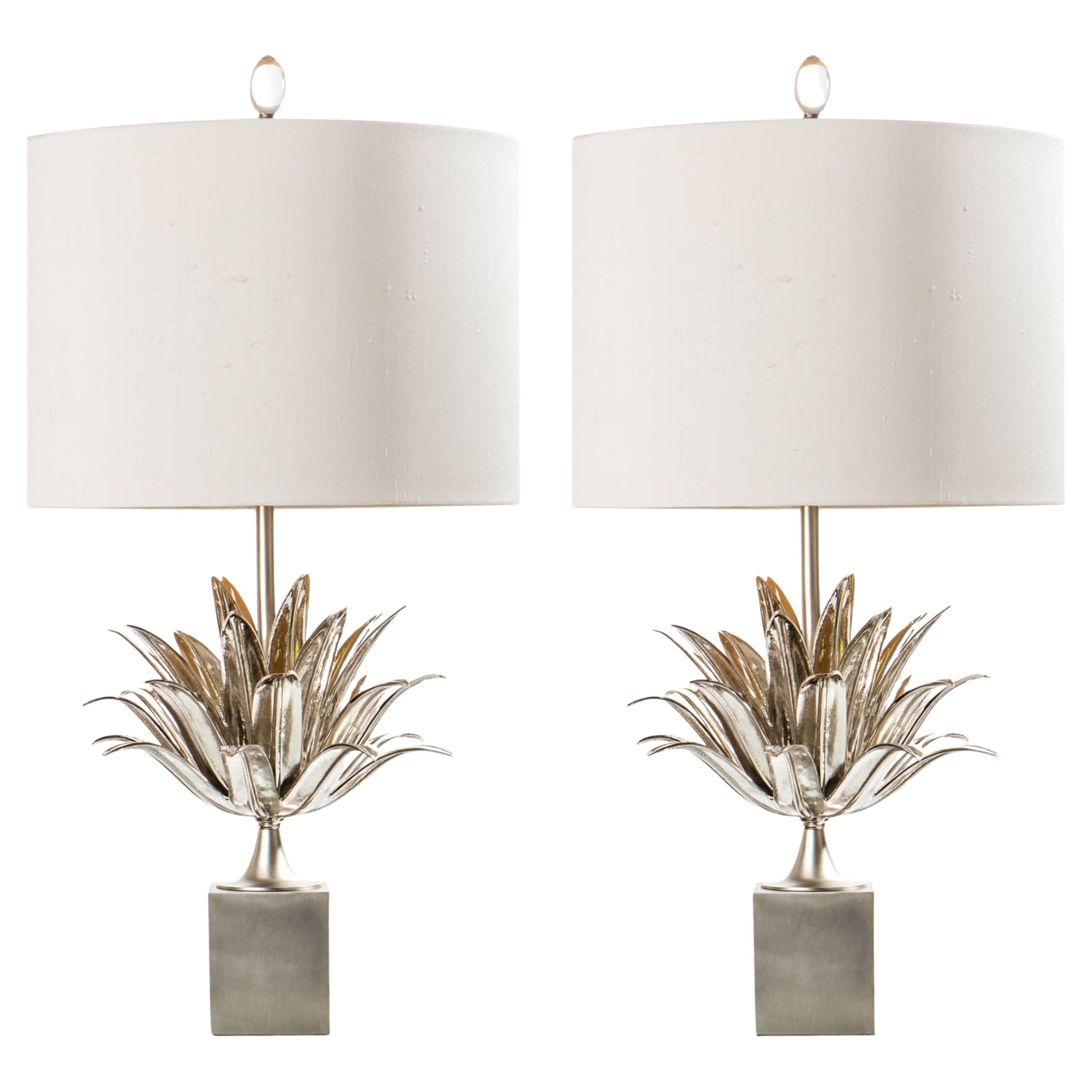 Bronze & Brass Pineapple leaf table lamps in Matt and Shiny Nickel Plated finish