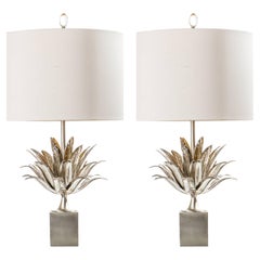 Bronze & Brass Pineapple leaf table lamps in Matt and Shiny Nickel Plated finish