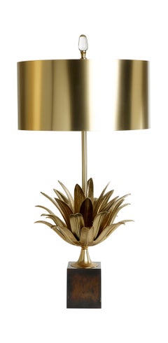Bronze & Brass Pineapple leaf table lamps with cast and sheet Brass Drum Shades