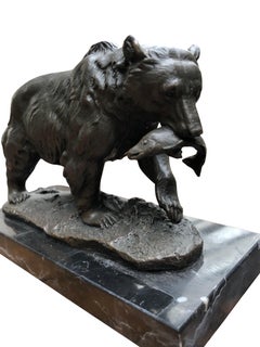 Bronze Brown Grizzly American Bear Statue, 20th Century