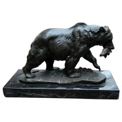 Bronze Brown Grizzly American Bear Statue, 20th Century