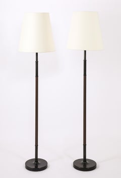 Lampadaires en bronze et cuir Brown par Metalarte, Spain 1950's