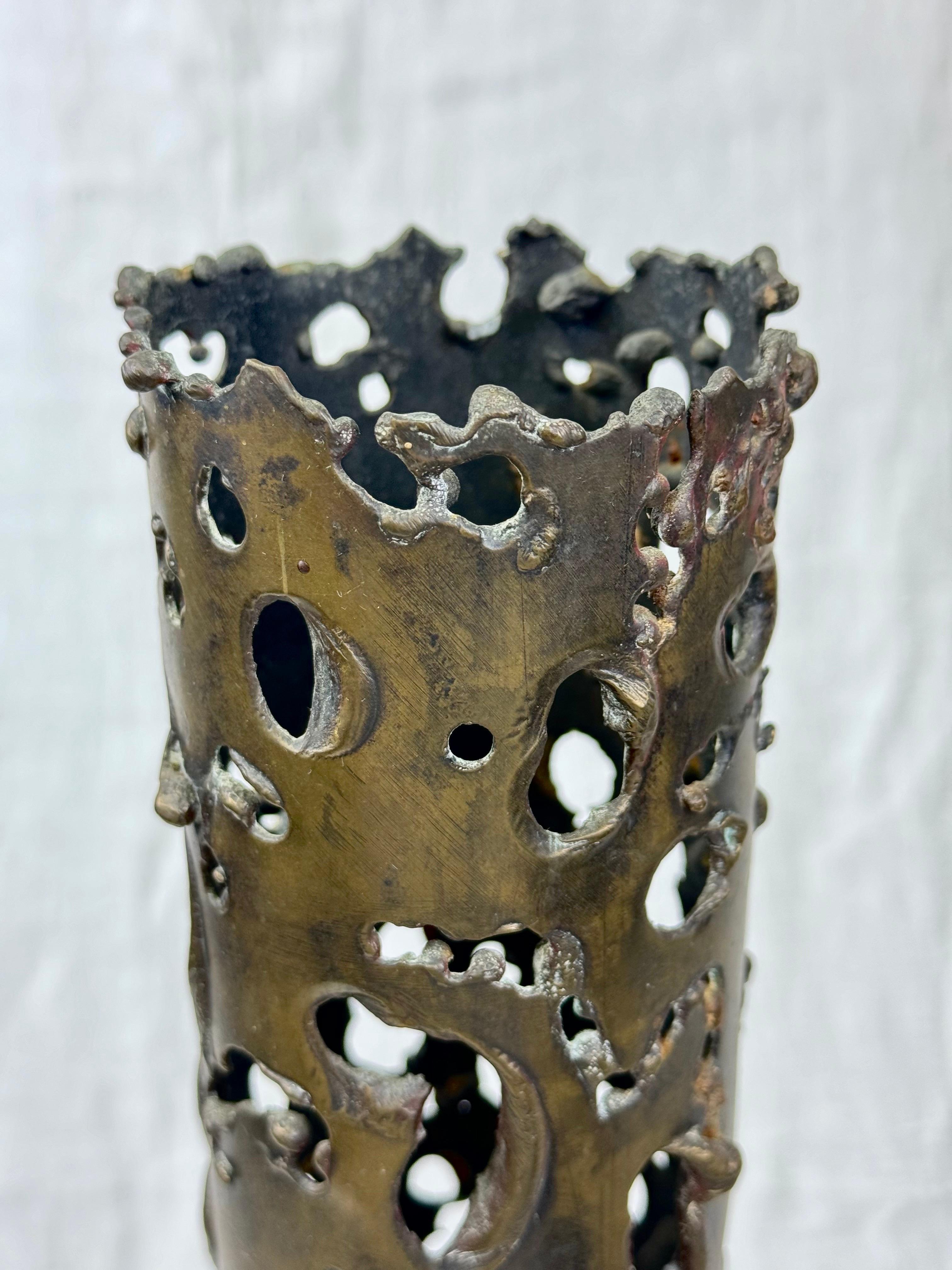 Bronze Brutalist Candleholder For Sale 4