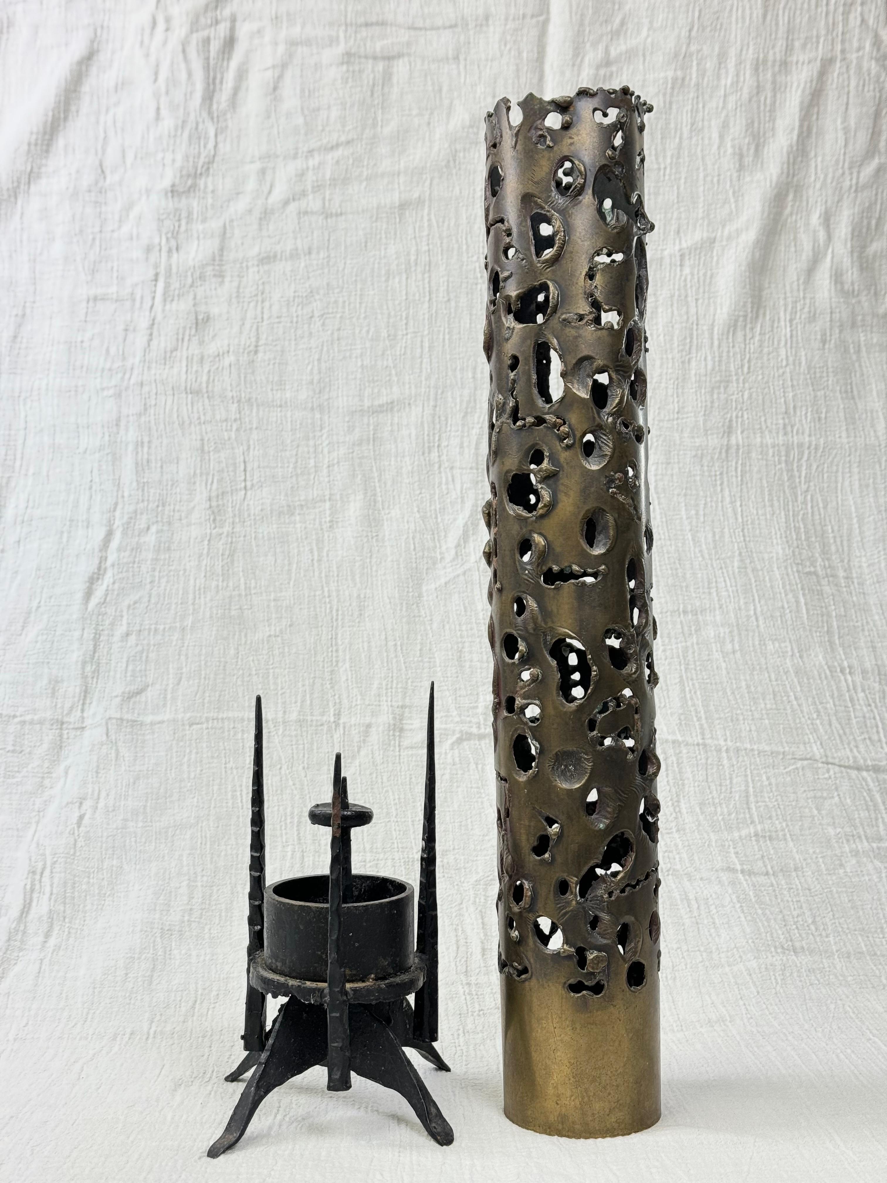 Welded Bronze Brutalist Candleholder For Sale