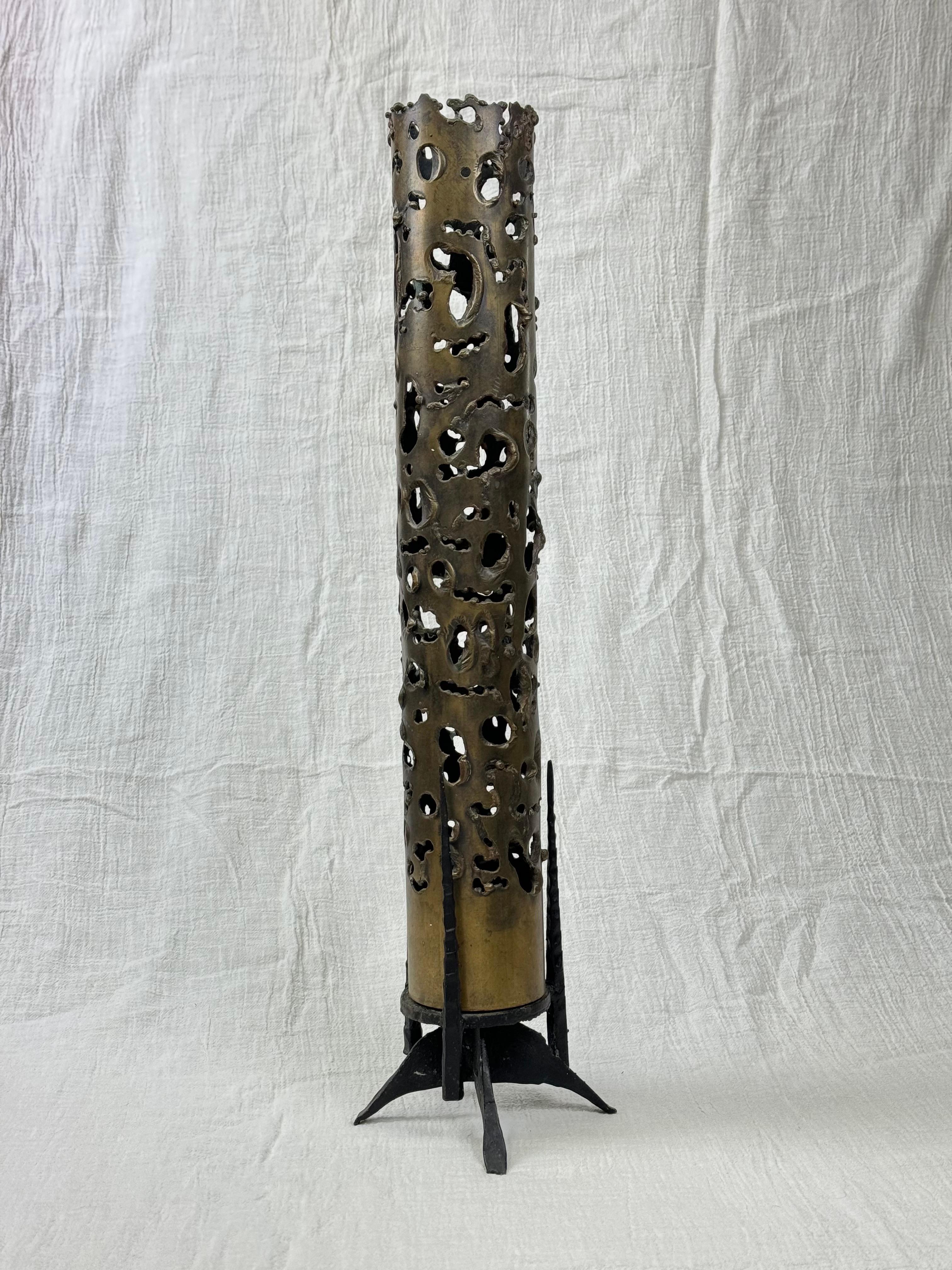 Bronze Brutalist Candleholder In Good Condition For Sale In Redding, CT
