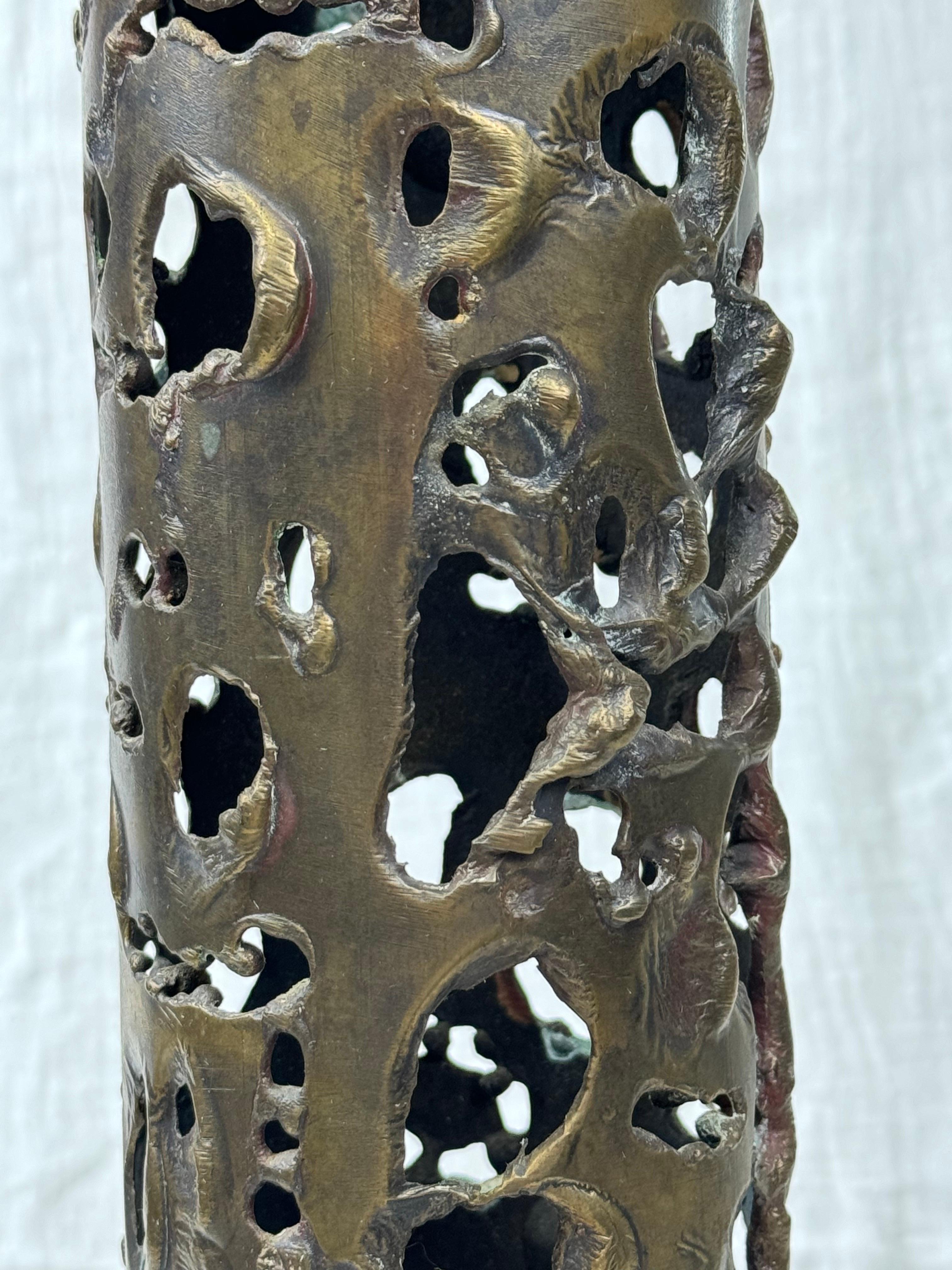 Metal Bronze Brutalist Candleholder For Sale