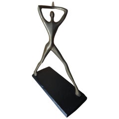 Bronze Brutalist Figurative Table Sculpture of Man with Sword