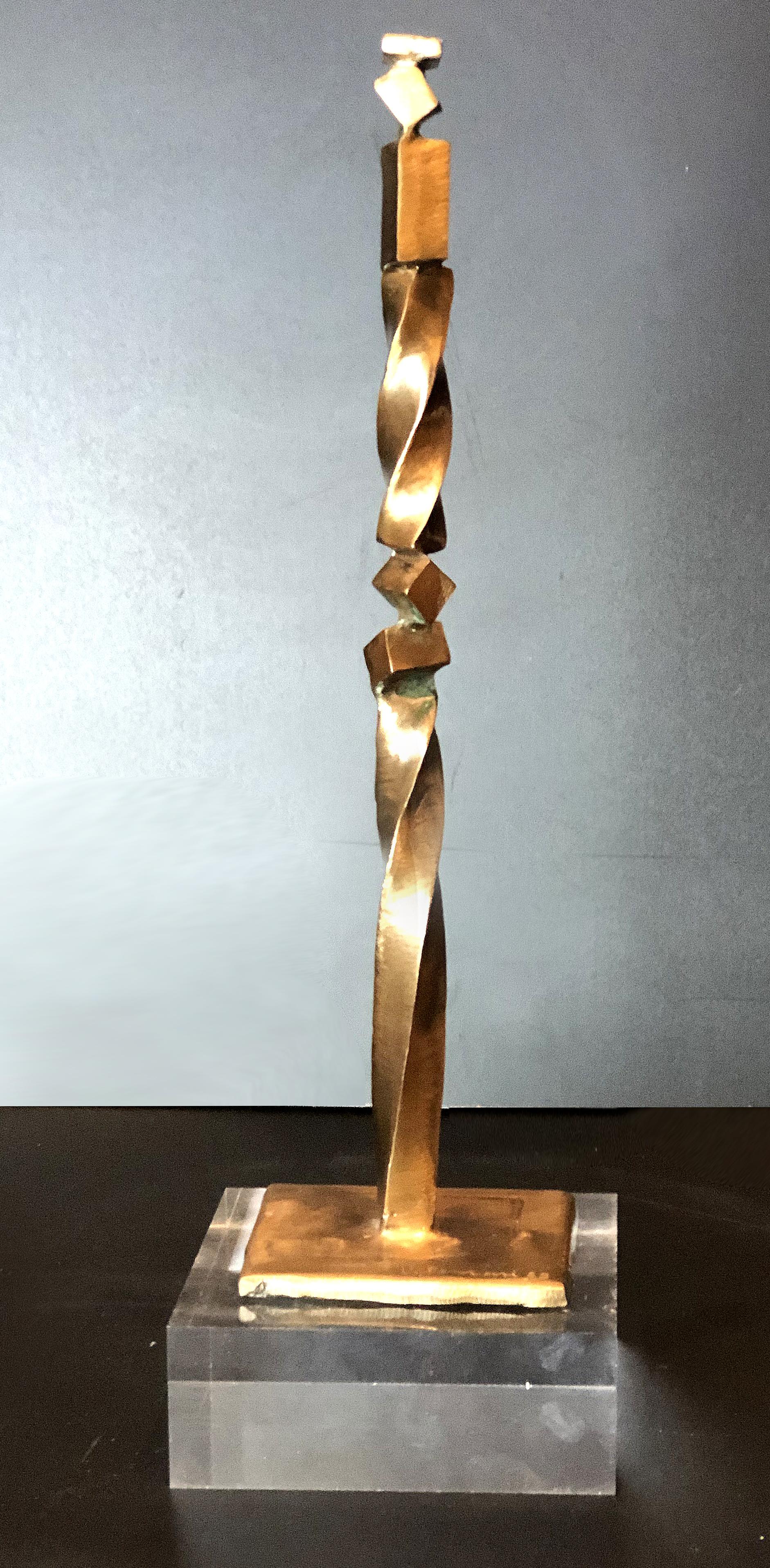 Bronze Brutalist Sculpture Mounted on Lucite, 1989 3