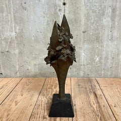 Bronze Brutalist Sculpture Stylized Bouquet of Flowers