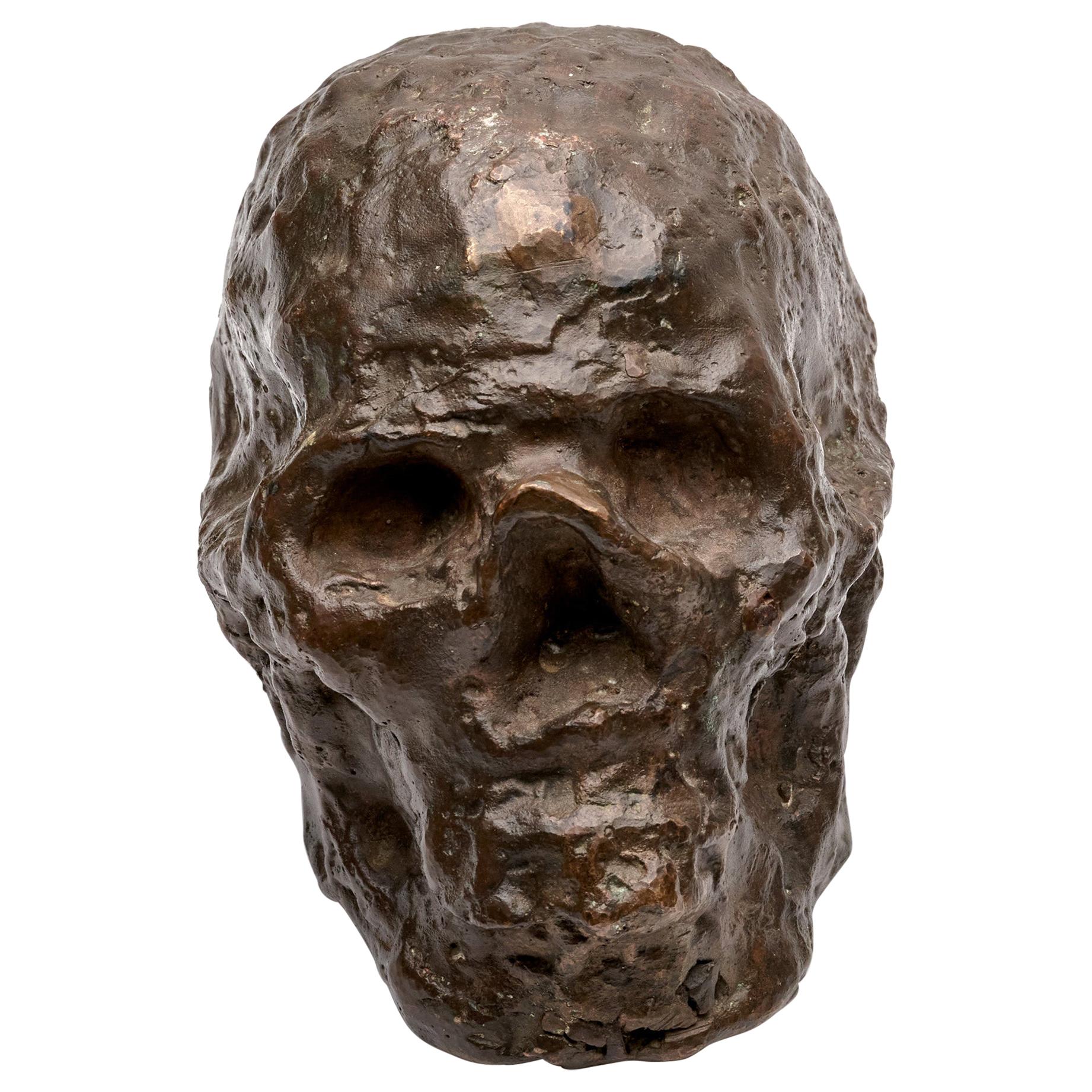 Bronze Brutalist Skull Sculpture