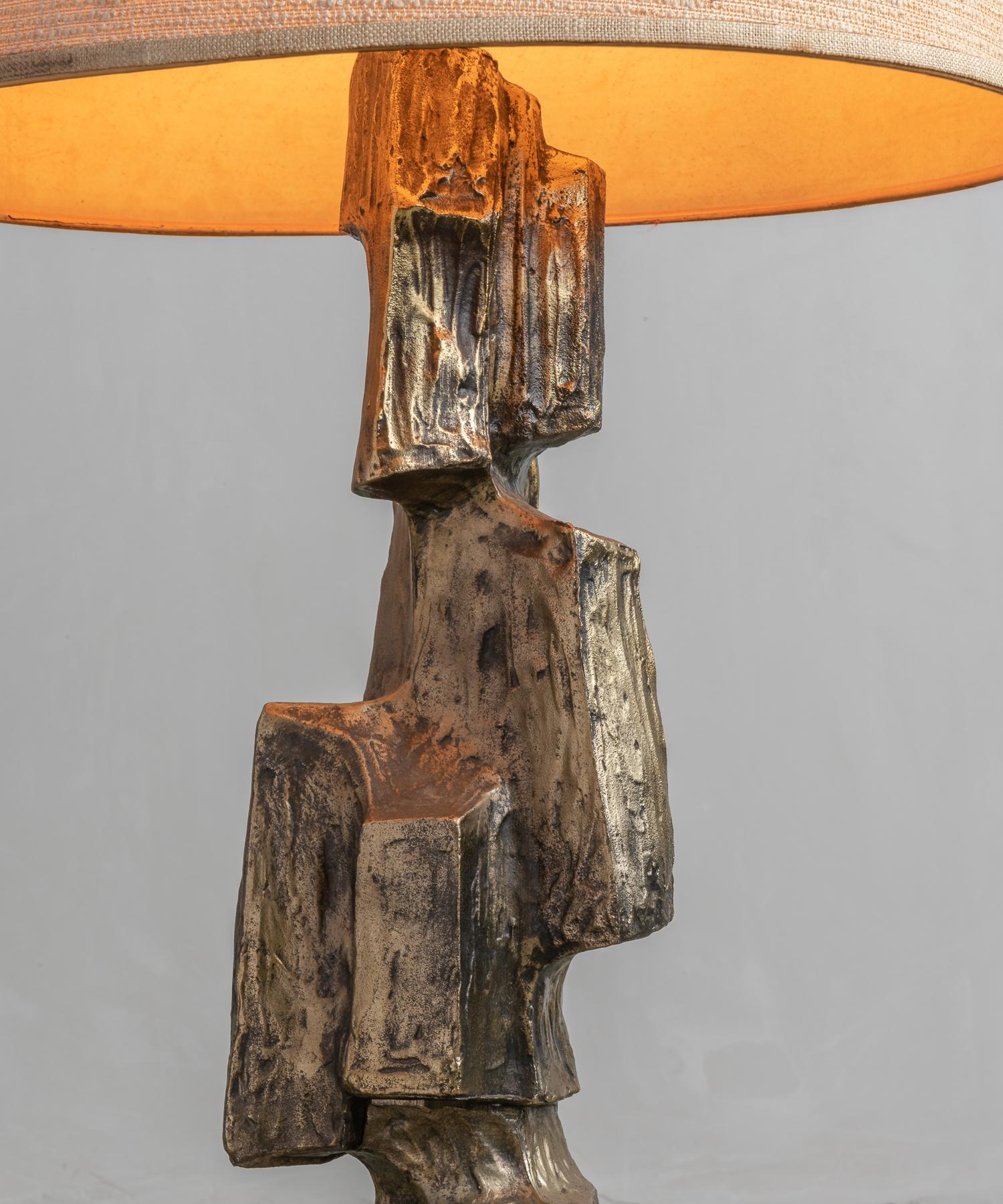 Italian Bronze Brutalist Tempestini Table Lamp, circa 1960