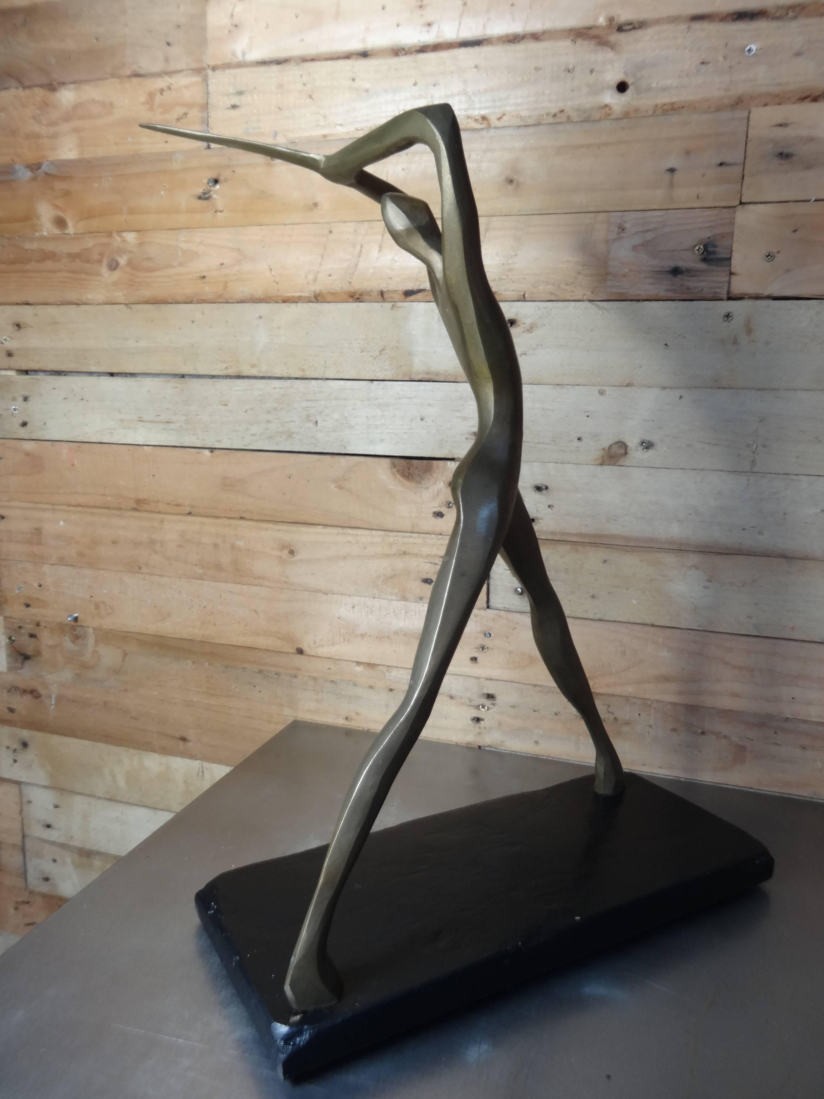 Bronze Brutalist figurative table sculpture of man with sword.