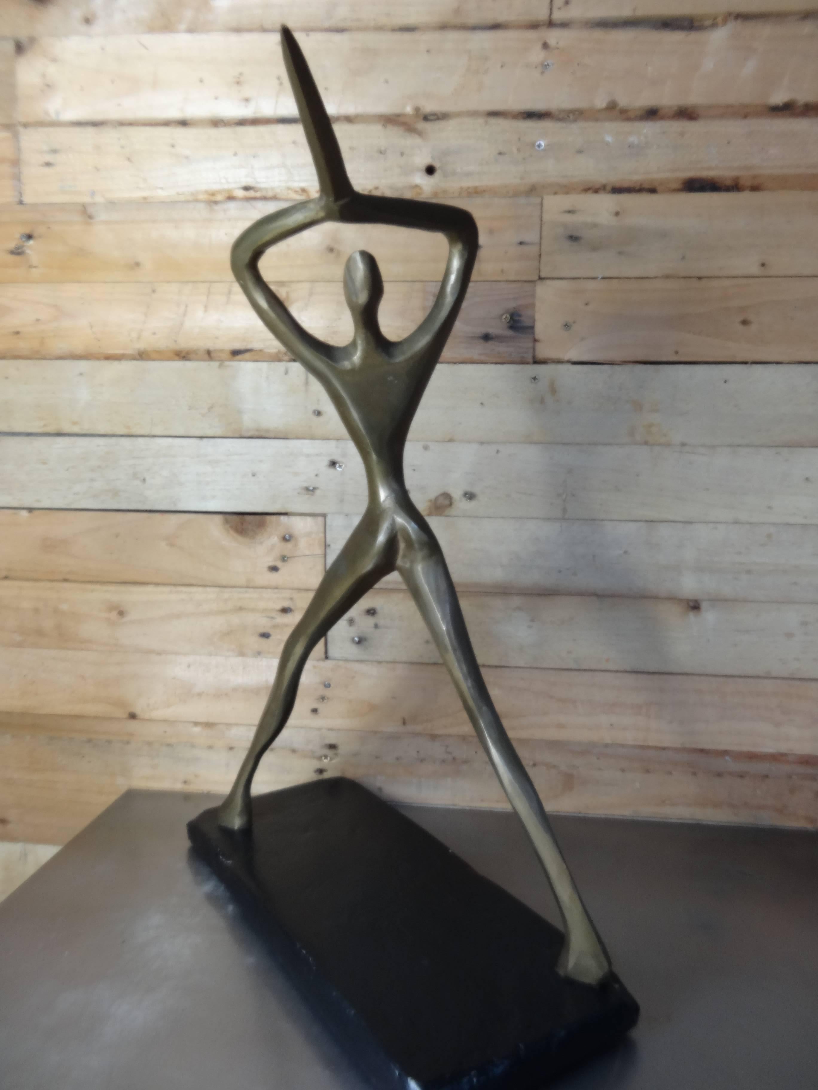 Mid-Century Modern Bronze Brutalist Figurative Table Sculpture of Man with Sword For Sale