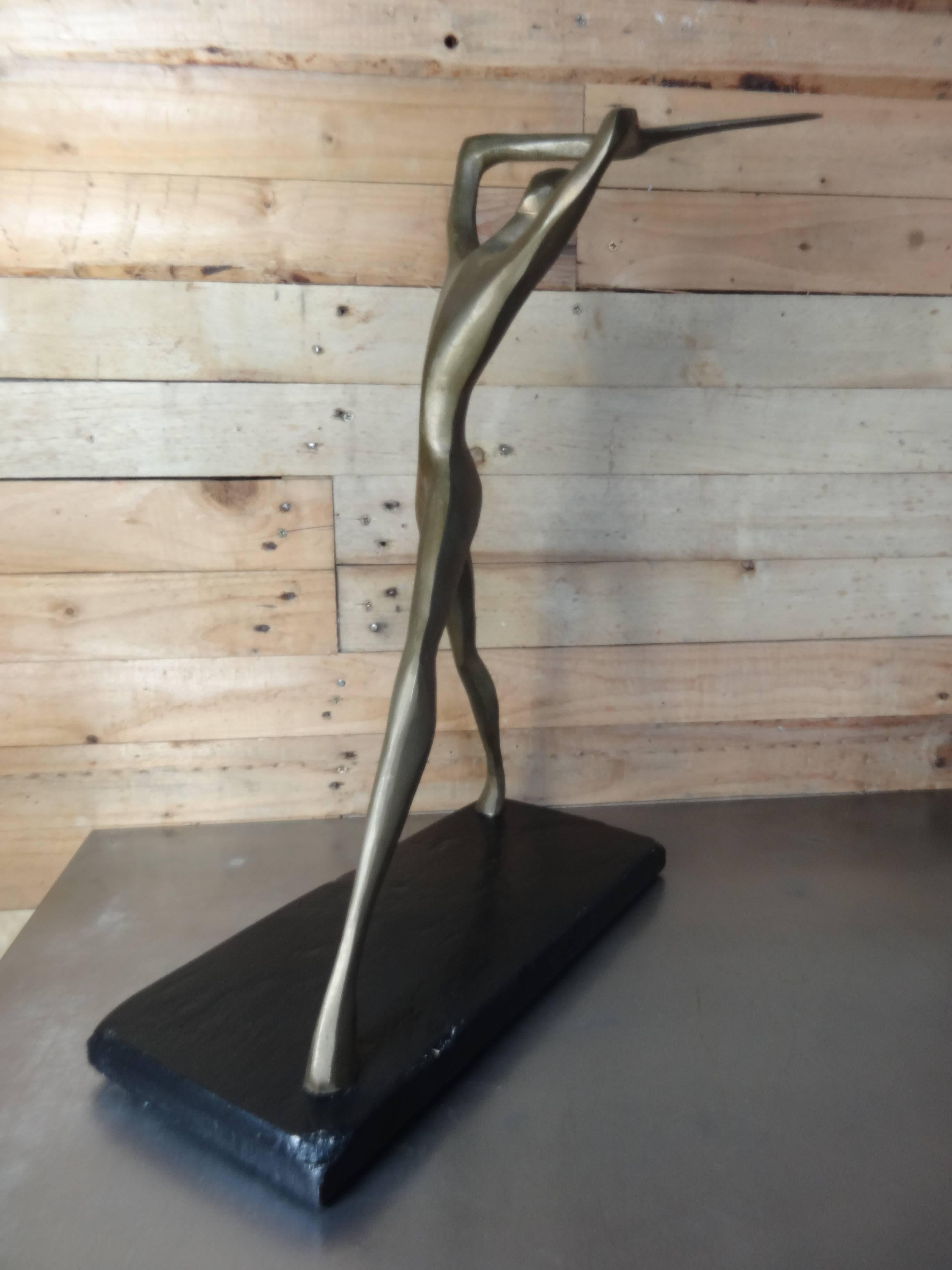 Bronze Brutalist Figurative Table Sculpture of Man with Sword In Good Condition For Sale In Markington, GB