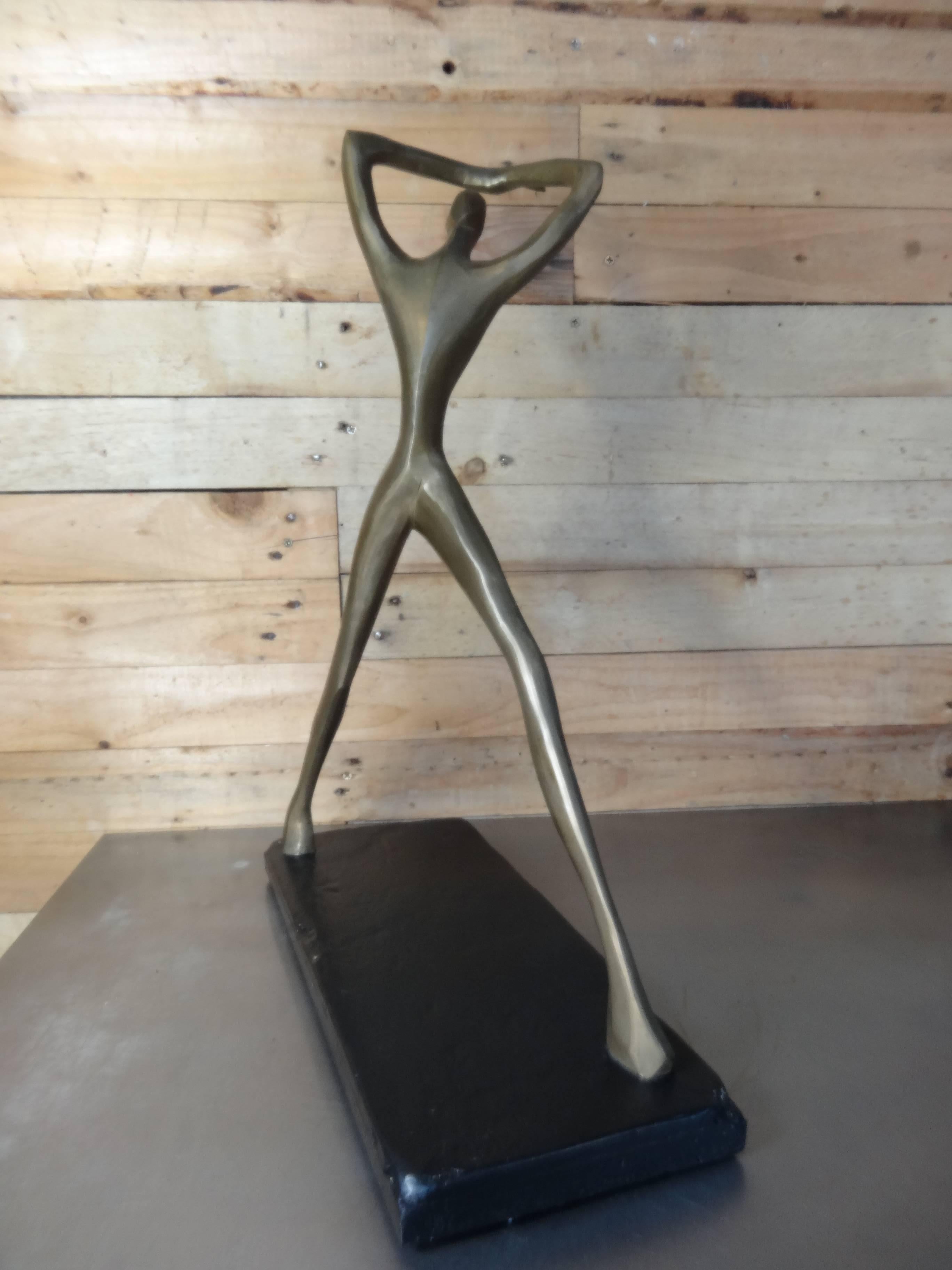 20th Century Bronze Brutalist Figurative Table Sculpture of Man with Sword For Sale