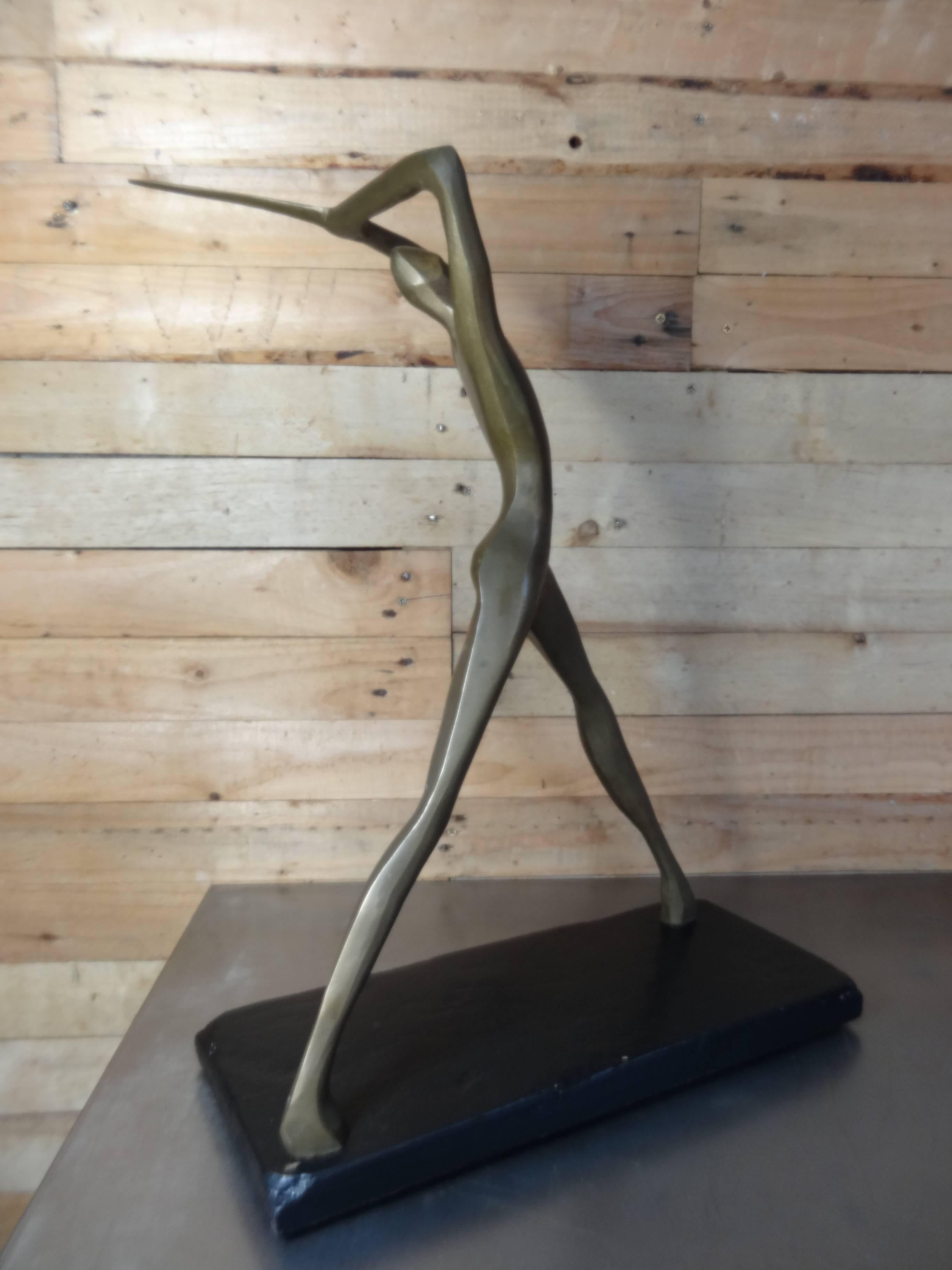 Wood Bronze Brutalist Figurative Table Sculpture of Man with Sword For Sale