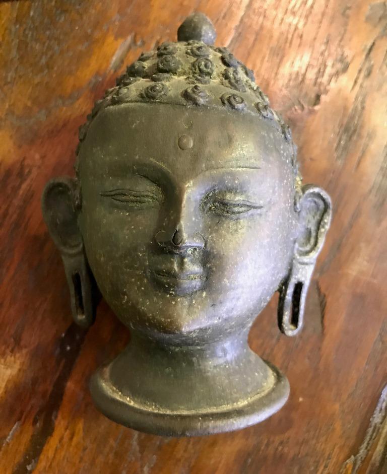Bronze Buddha Head on Display Stand at 1stDibs