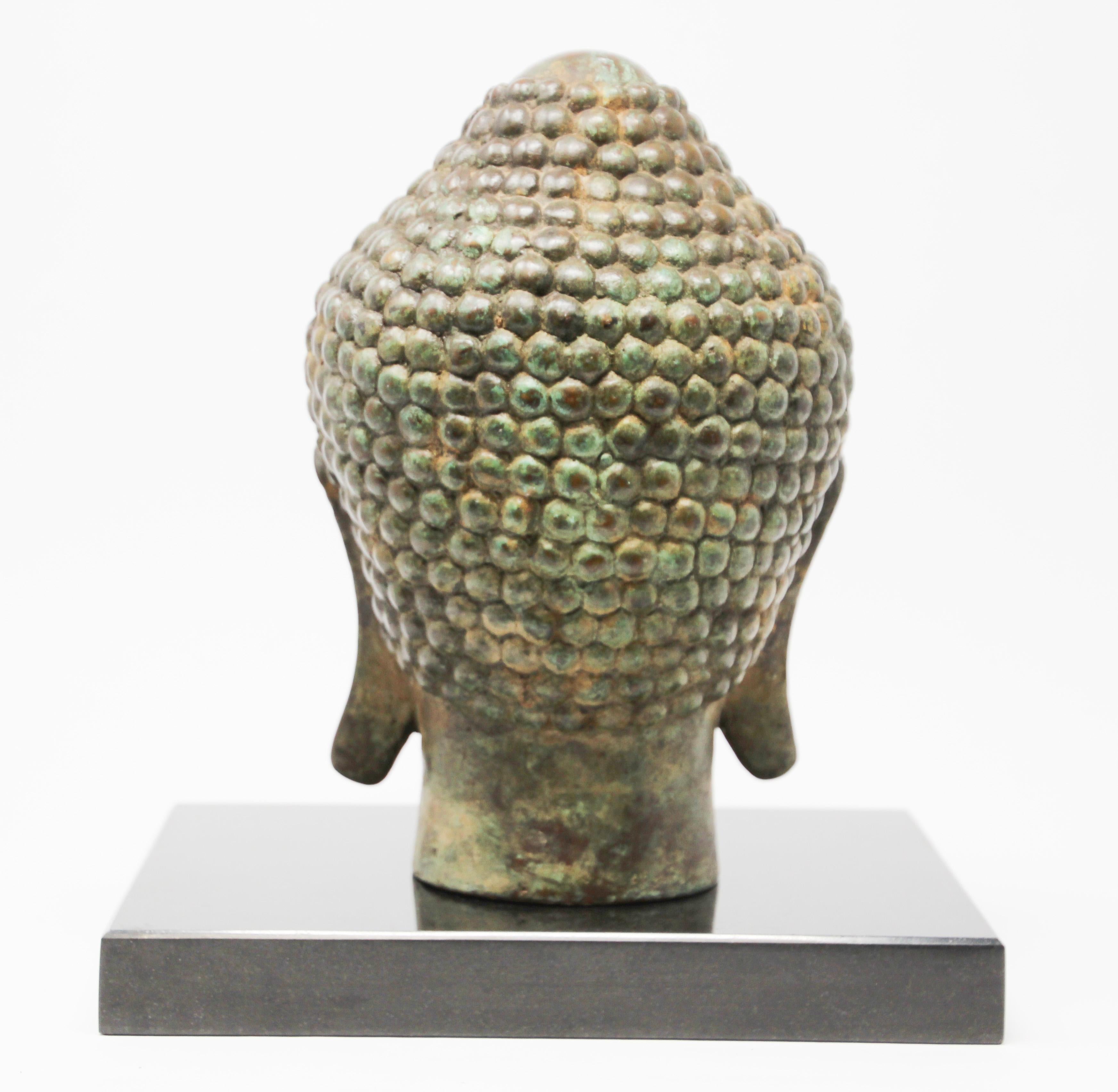 Bronze Buddha Head on Marble Stand 4