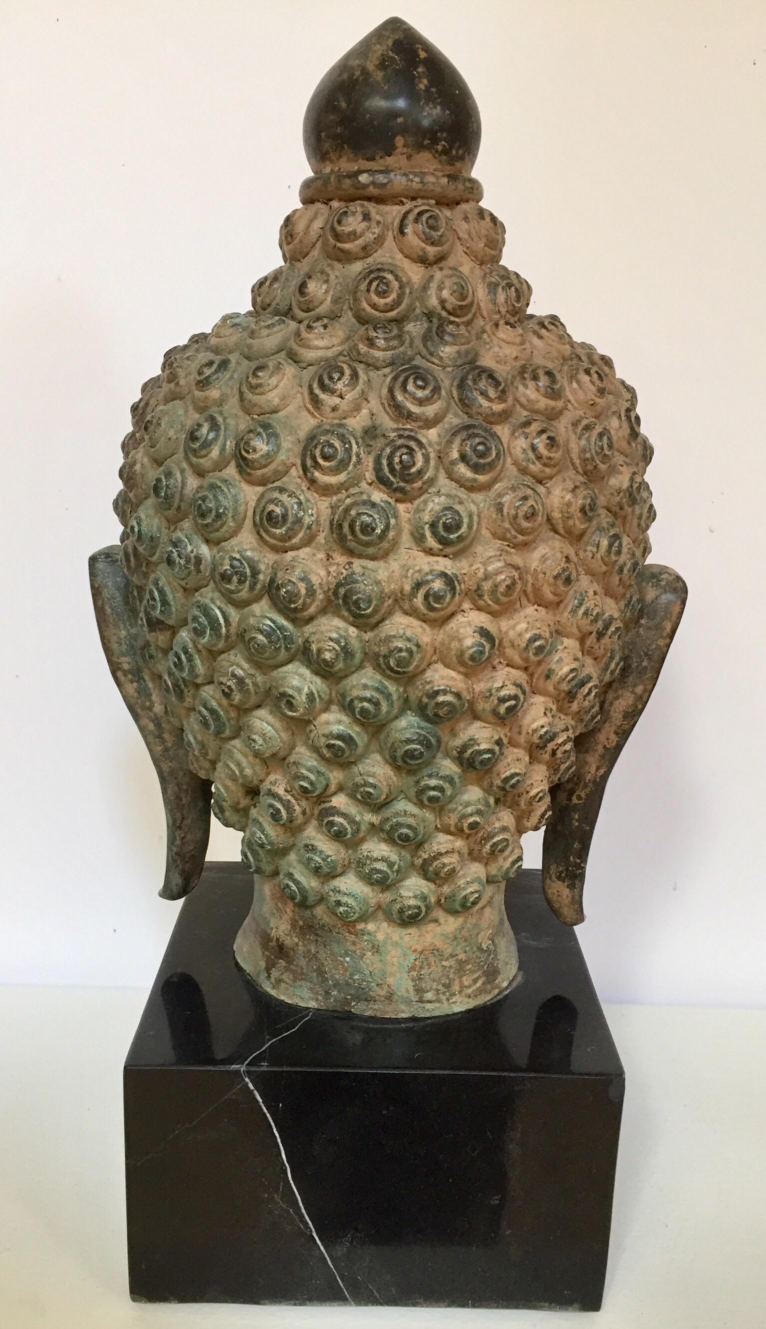 Bronze Buddha Head on Marble Stand 5
