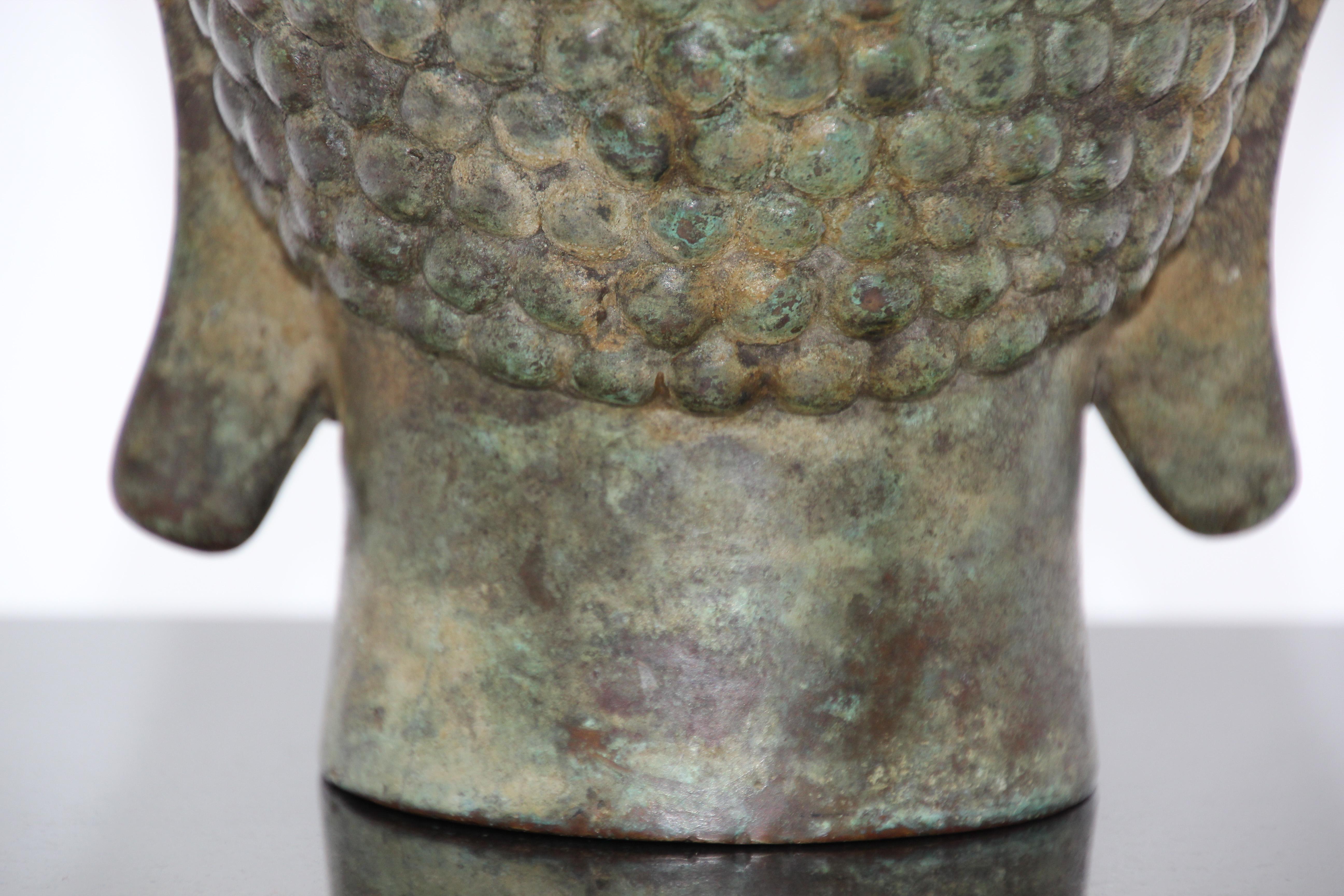 Bronze Buddha Head on Marble Stand 6