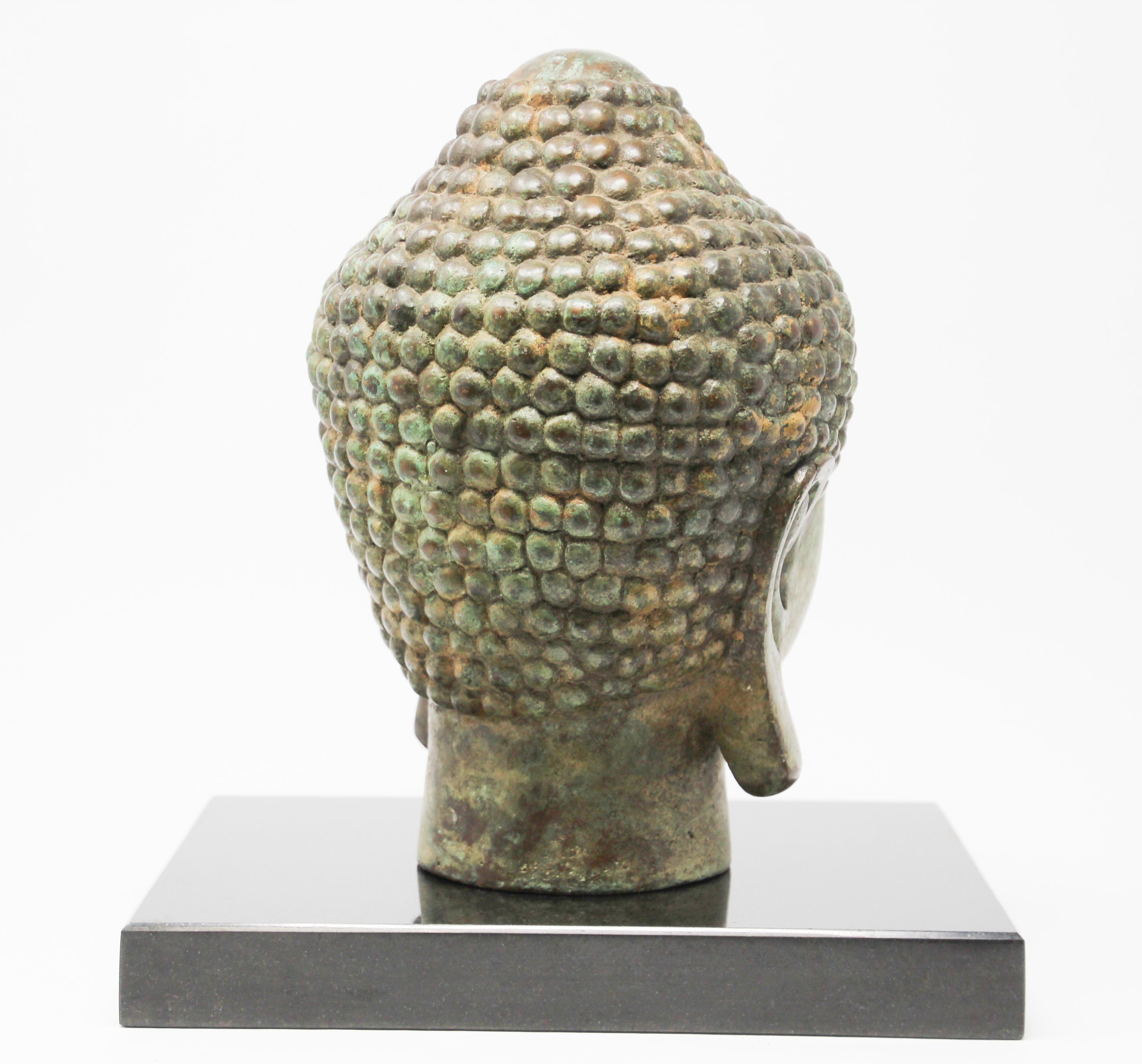 Bronze Buddha Head on Marble Stand 7