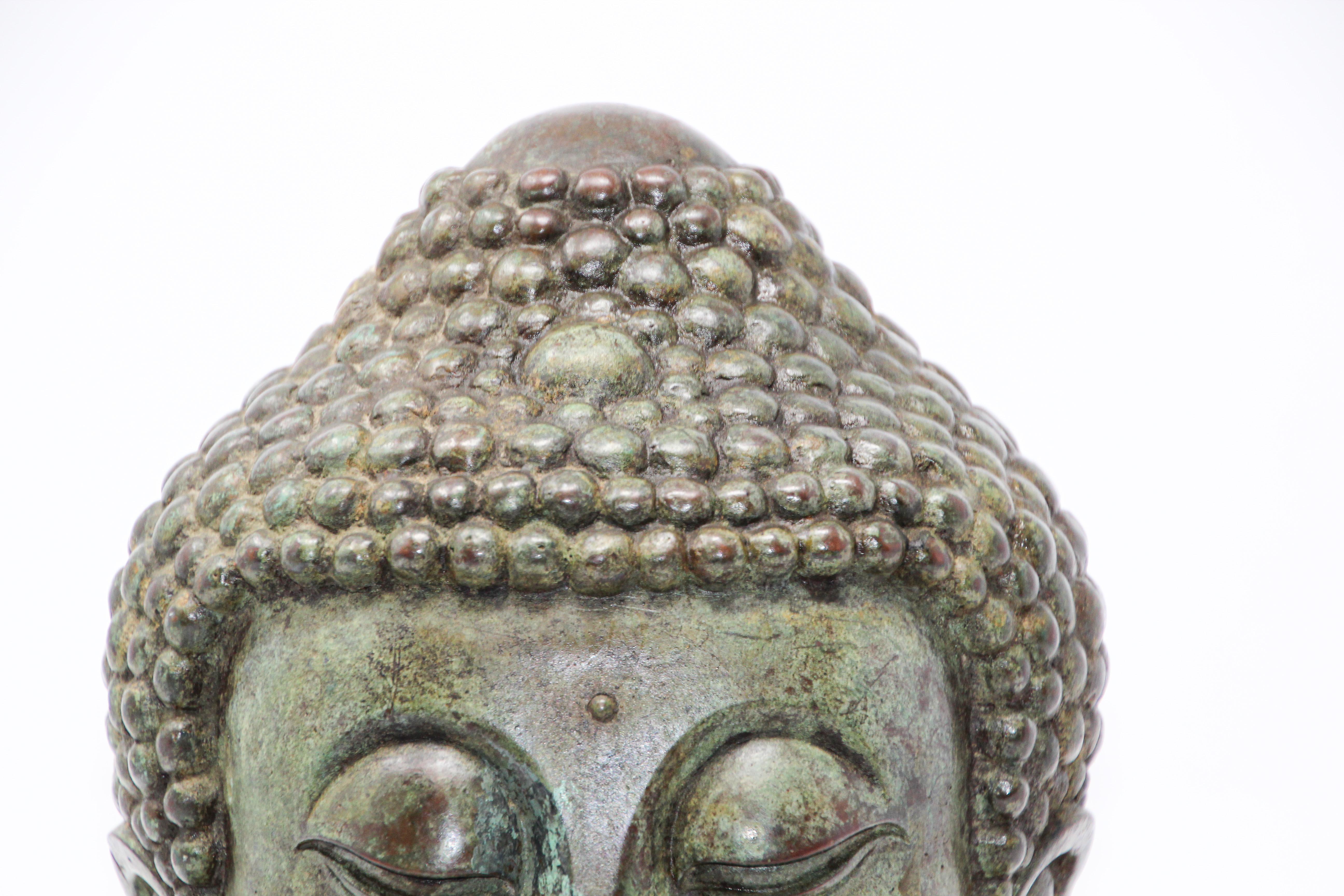 Tibetan Bronze Buddha Head on Marble Stand