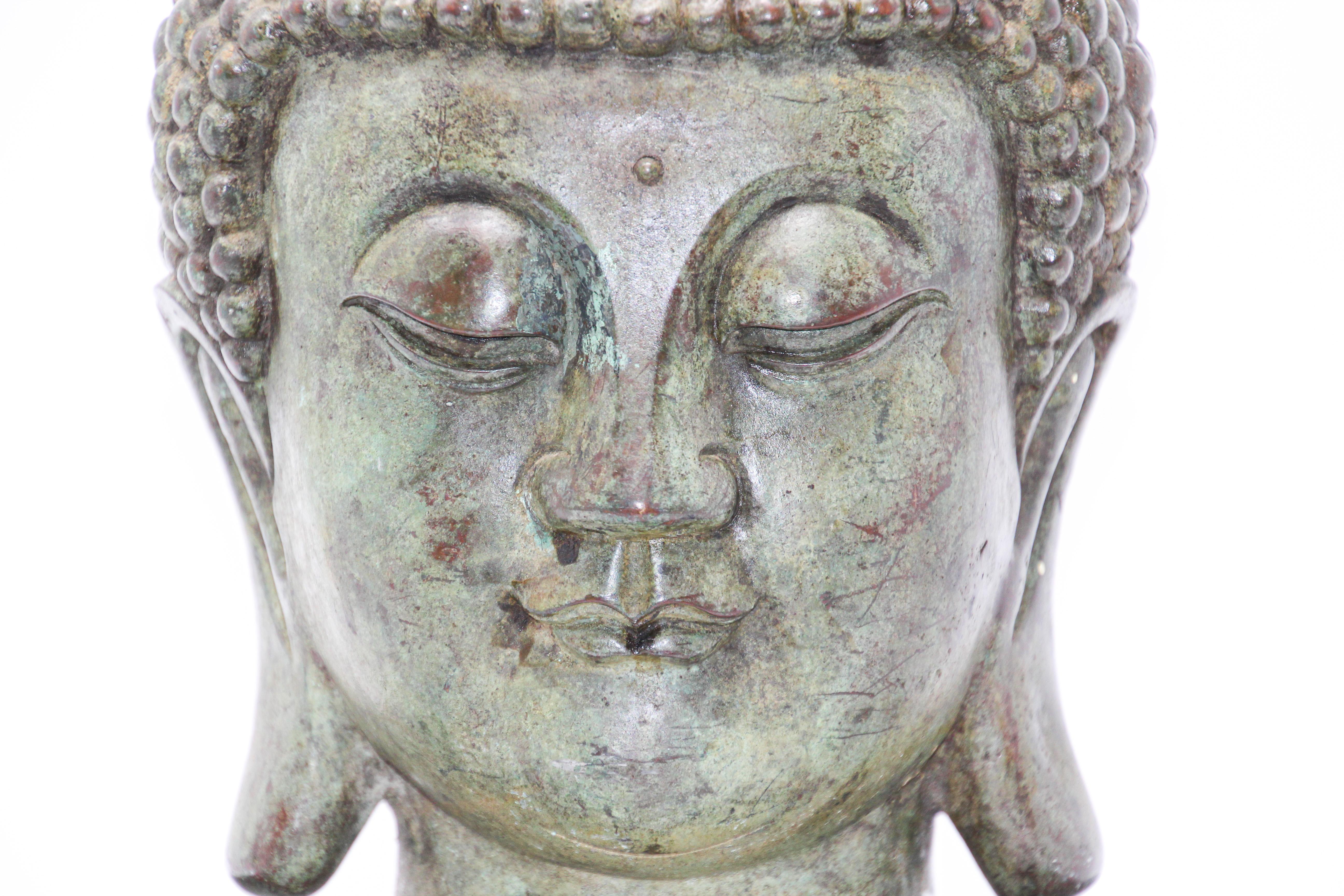 Thai Bronze Buddha Head on Marble Stand