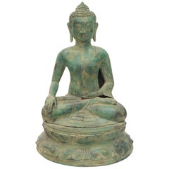 Bronze Buddha Sculpture Green Patina