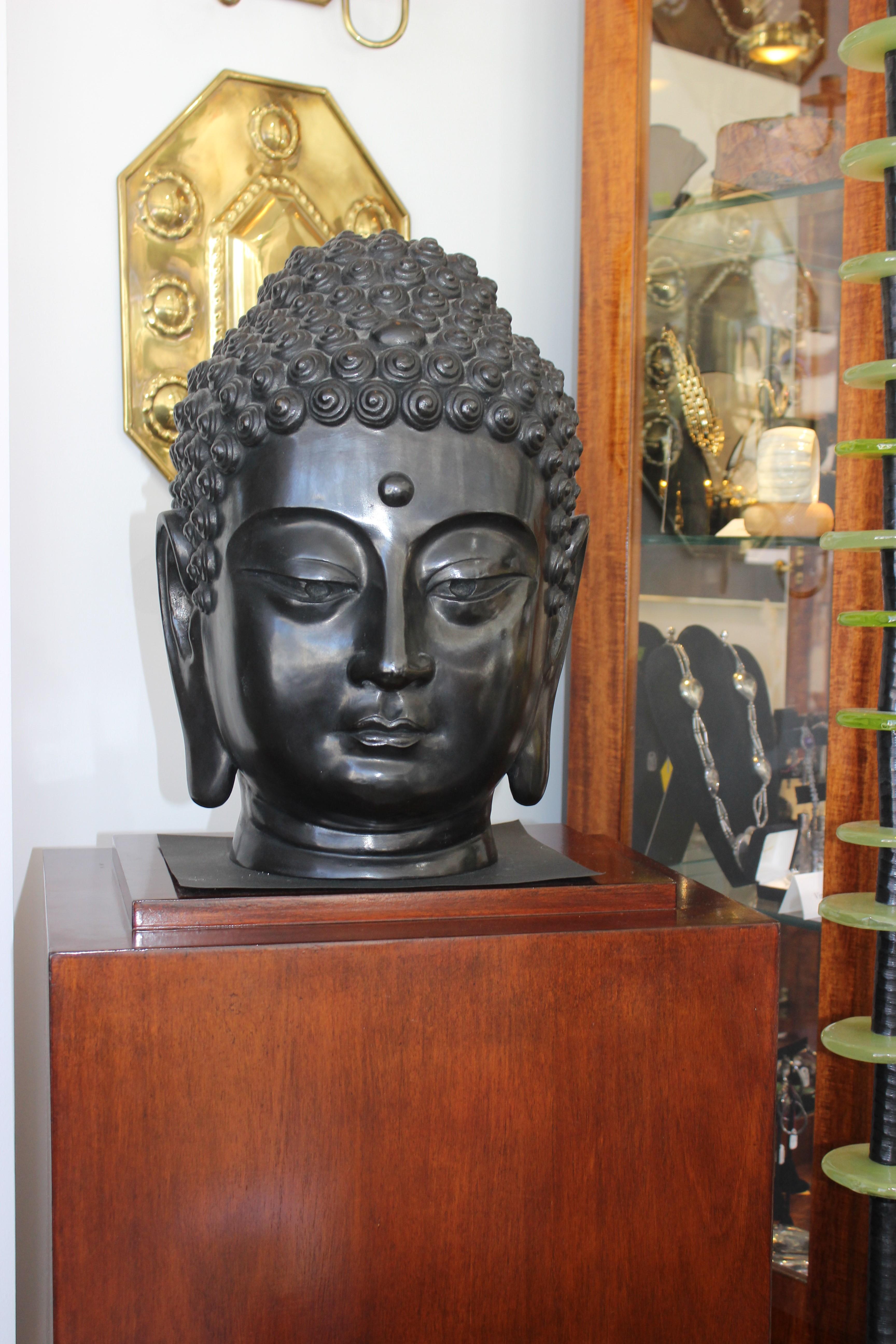Vintage 17 inch bronze Buddha sculpture from a Palm Beach estate
Signed by Artist With Third Eye and Pure Land Motif.
