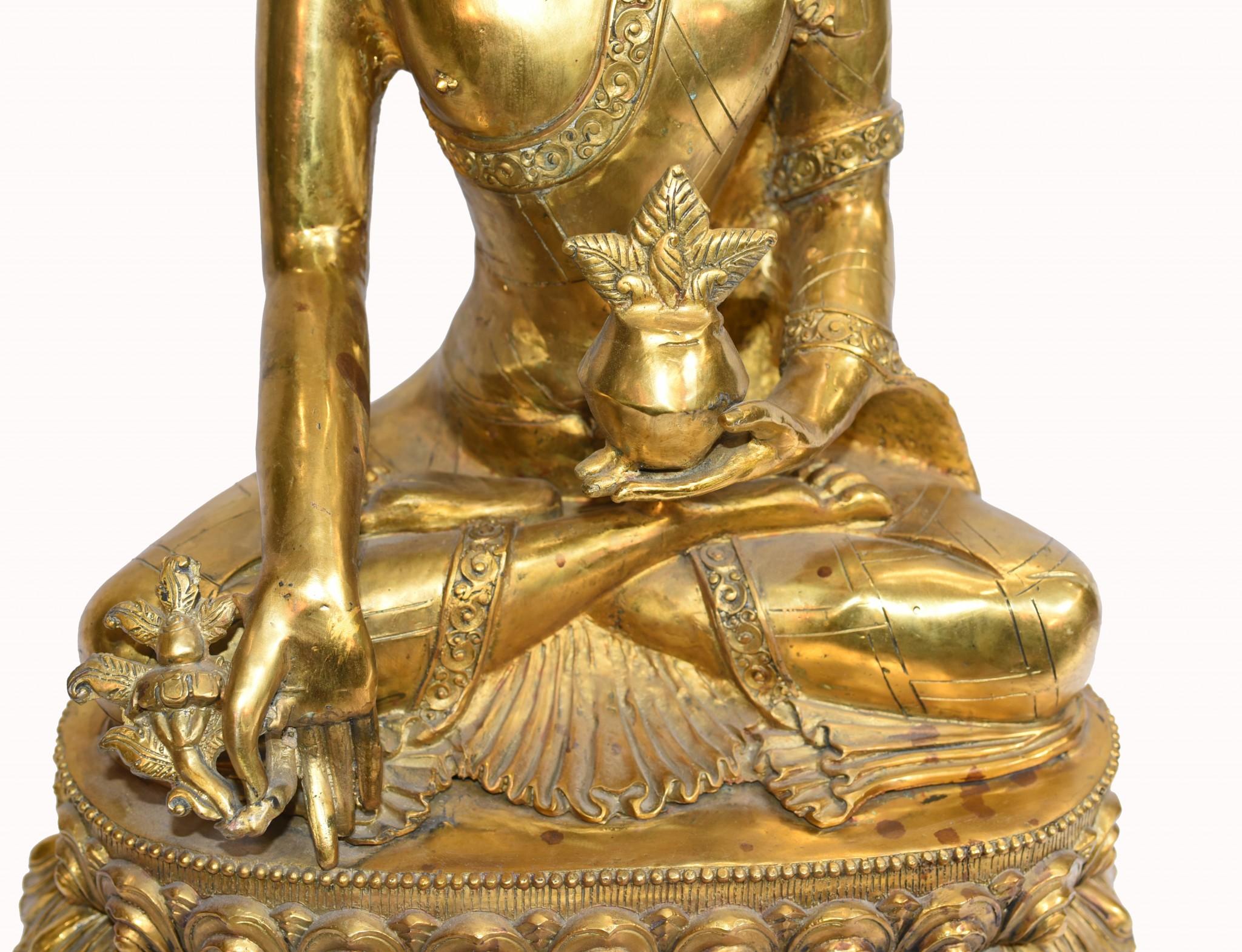 Buddha-Statue aus Bronze, Nepalesische goldene buddhistische Meditations-Skulptur im Angebot 10