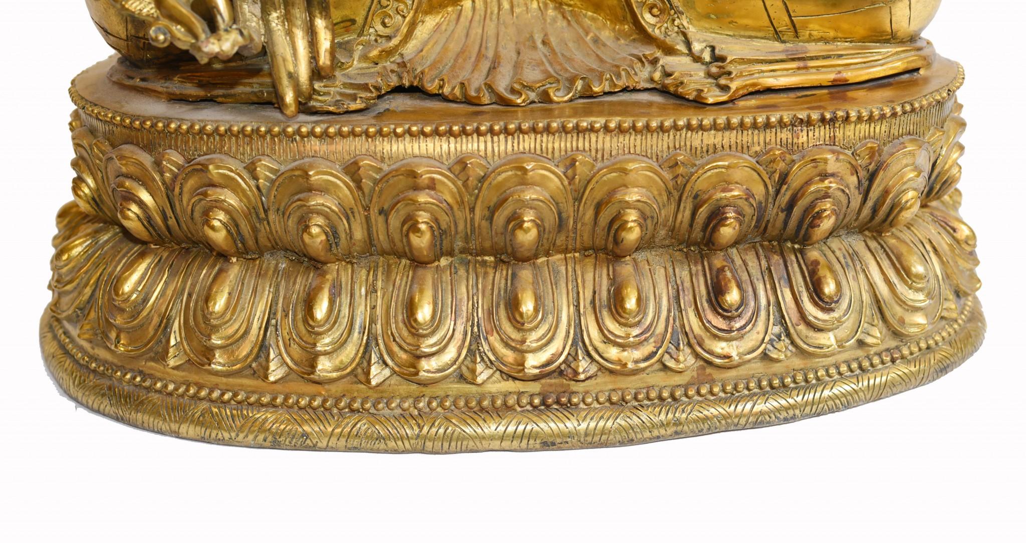 Fin du 20e siècle Statue de Bouddha en bronze, sculpture de méditation bouddhiste népalaise d'or