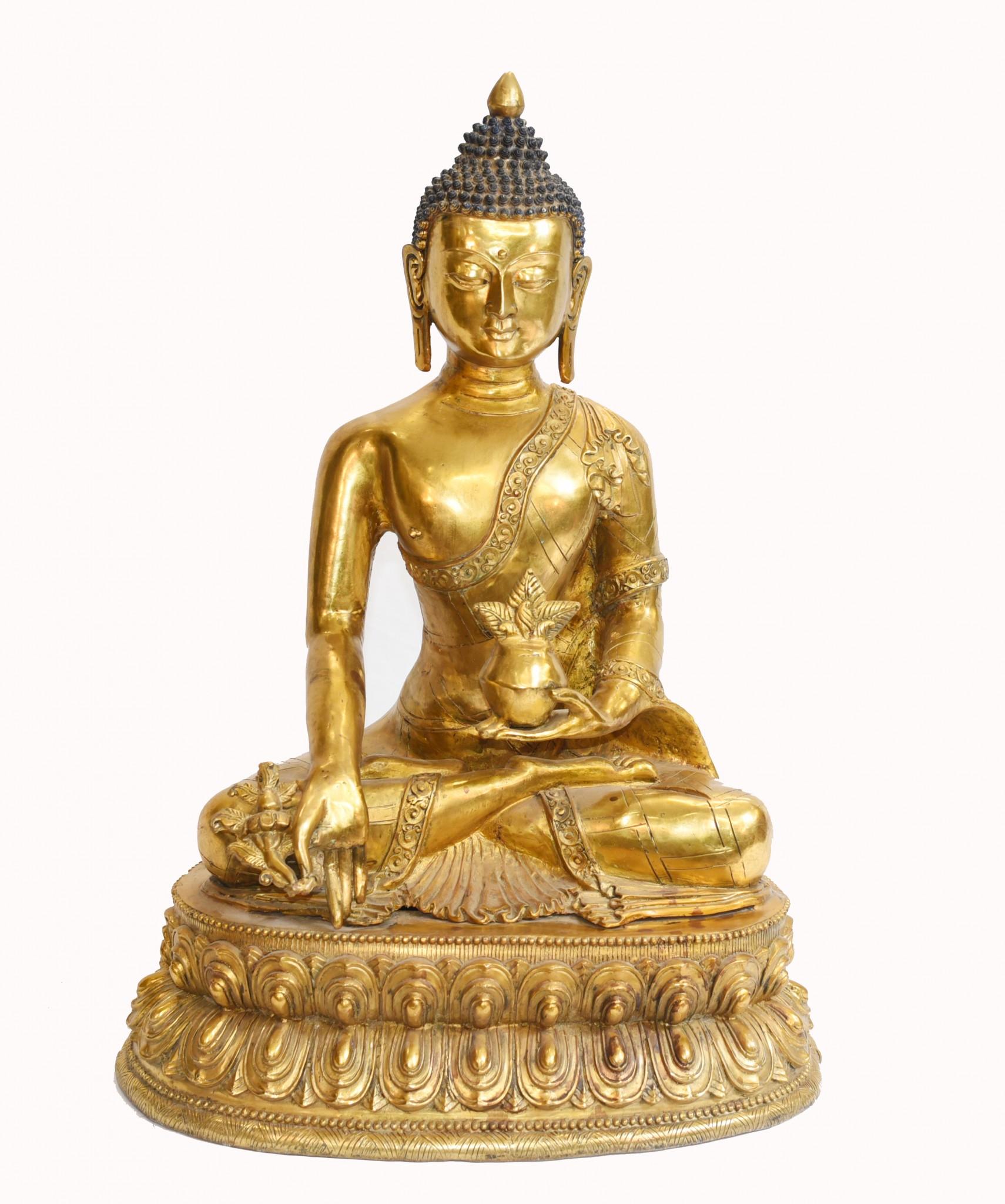 Buddha-Statue aus Bronze, Nepalesische goldene buddhistische Meditations-Skulptur im Angebot 2