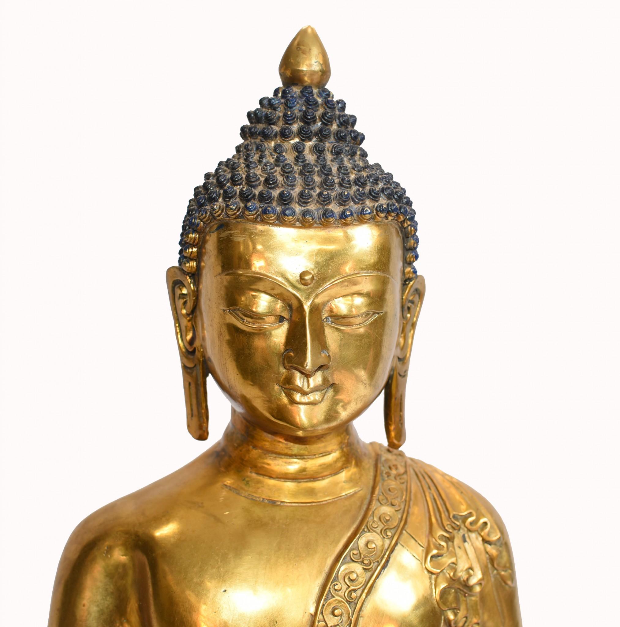 Buddha-Statue aus Bronze, Nepalesische goldene buddhistische Meditations-Skulptur im Angebot 5