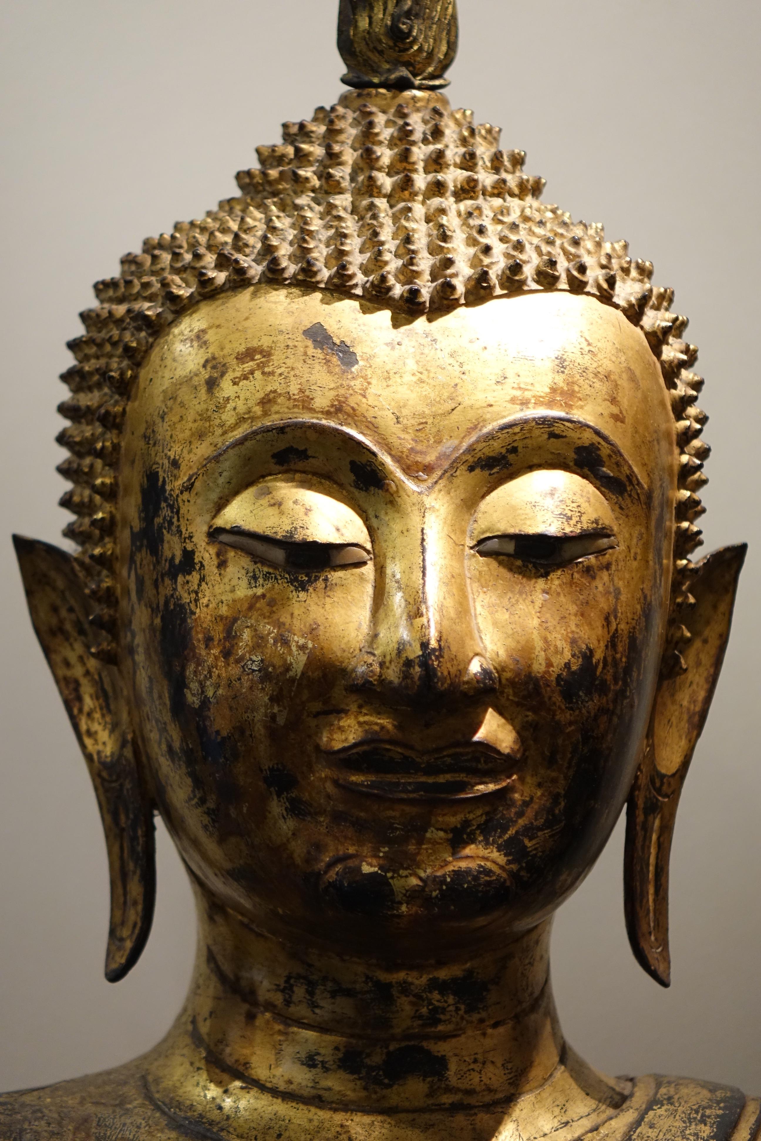 Bronze-Buddha-Statue, Thailand, 19. Jahrhundert (Vergoldet)